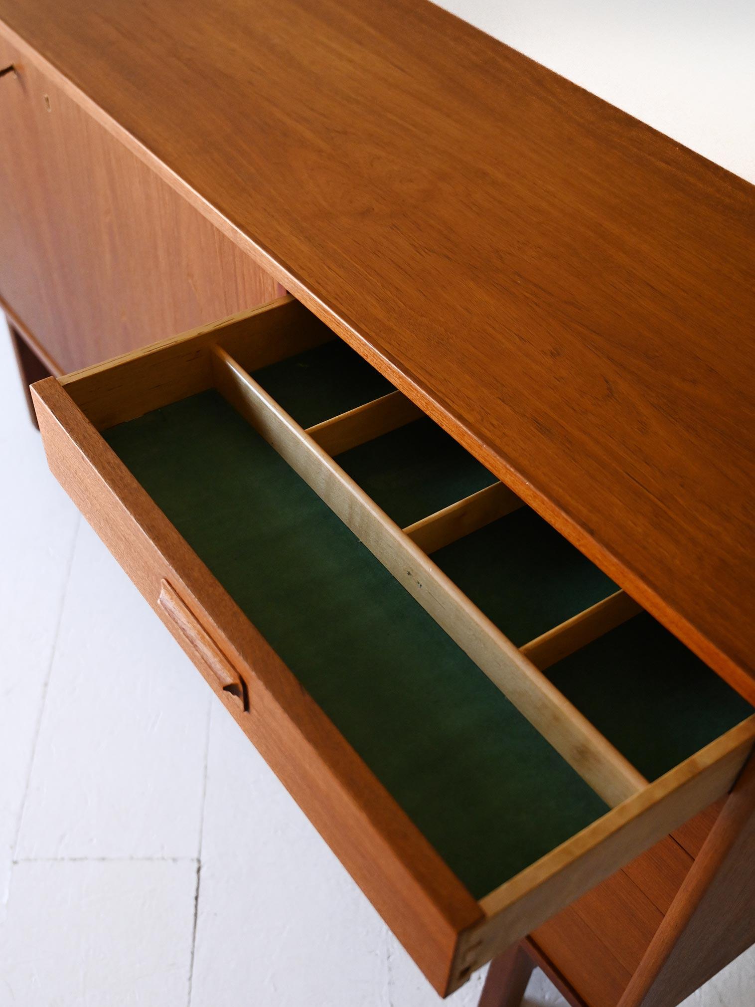 Scandinavian vintage teak sideboard with overhanging drawers For Sale 2
