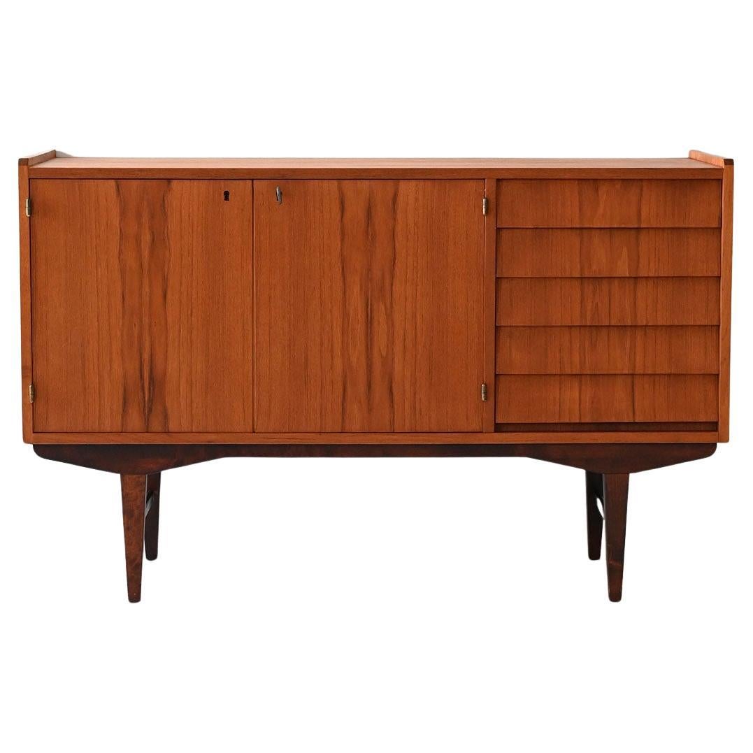 Vintage Scandinavian teak sideboard with tile drawers, 1960s