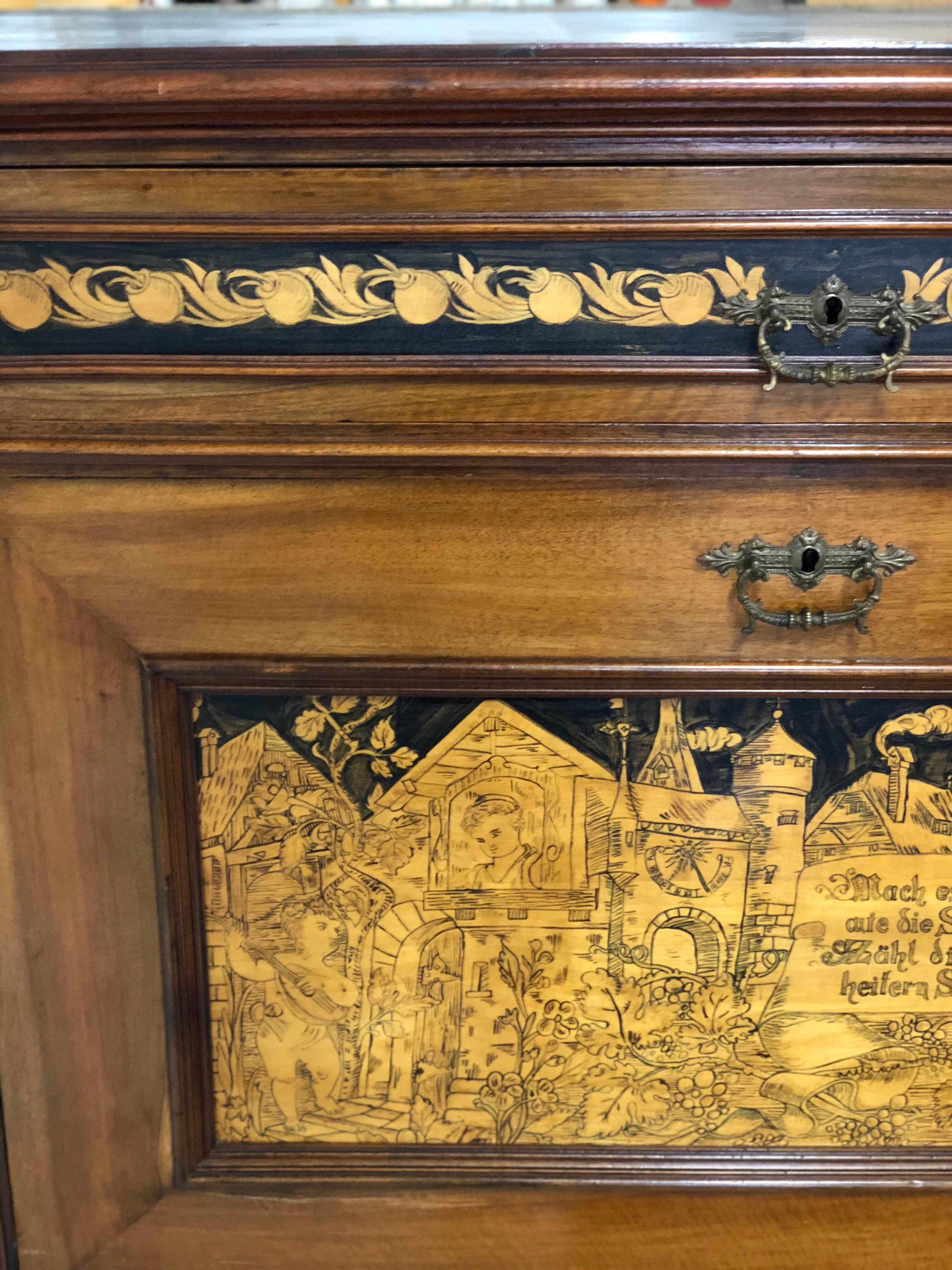 Sideboard Secretary Wood Bookcase or Desk Decorated Details 4