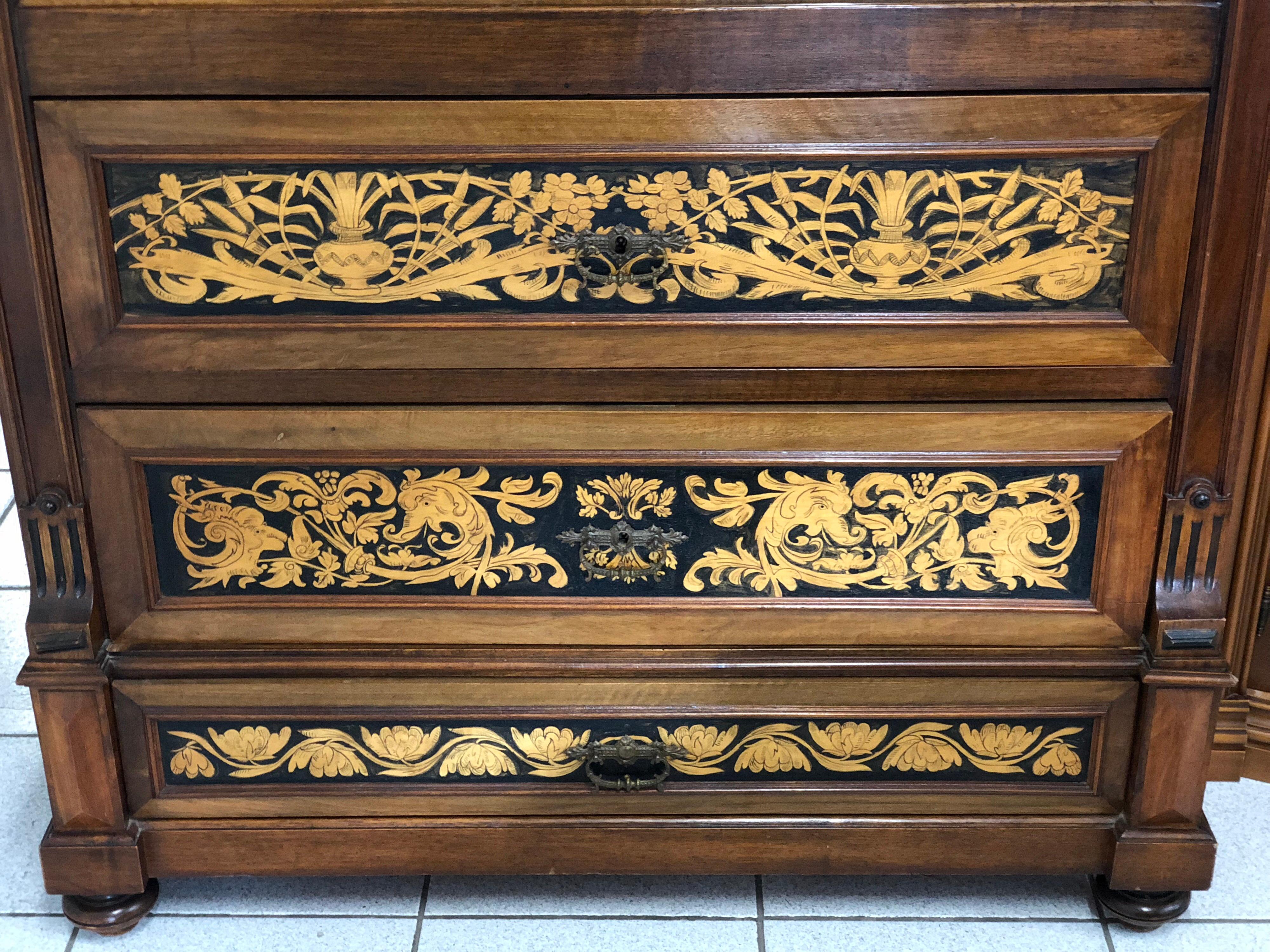 Sideboard Secretary Wood Bookcase or Desk Decorated Details 5
