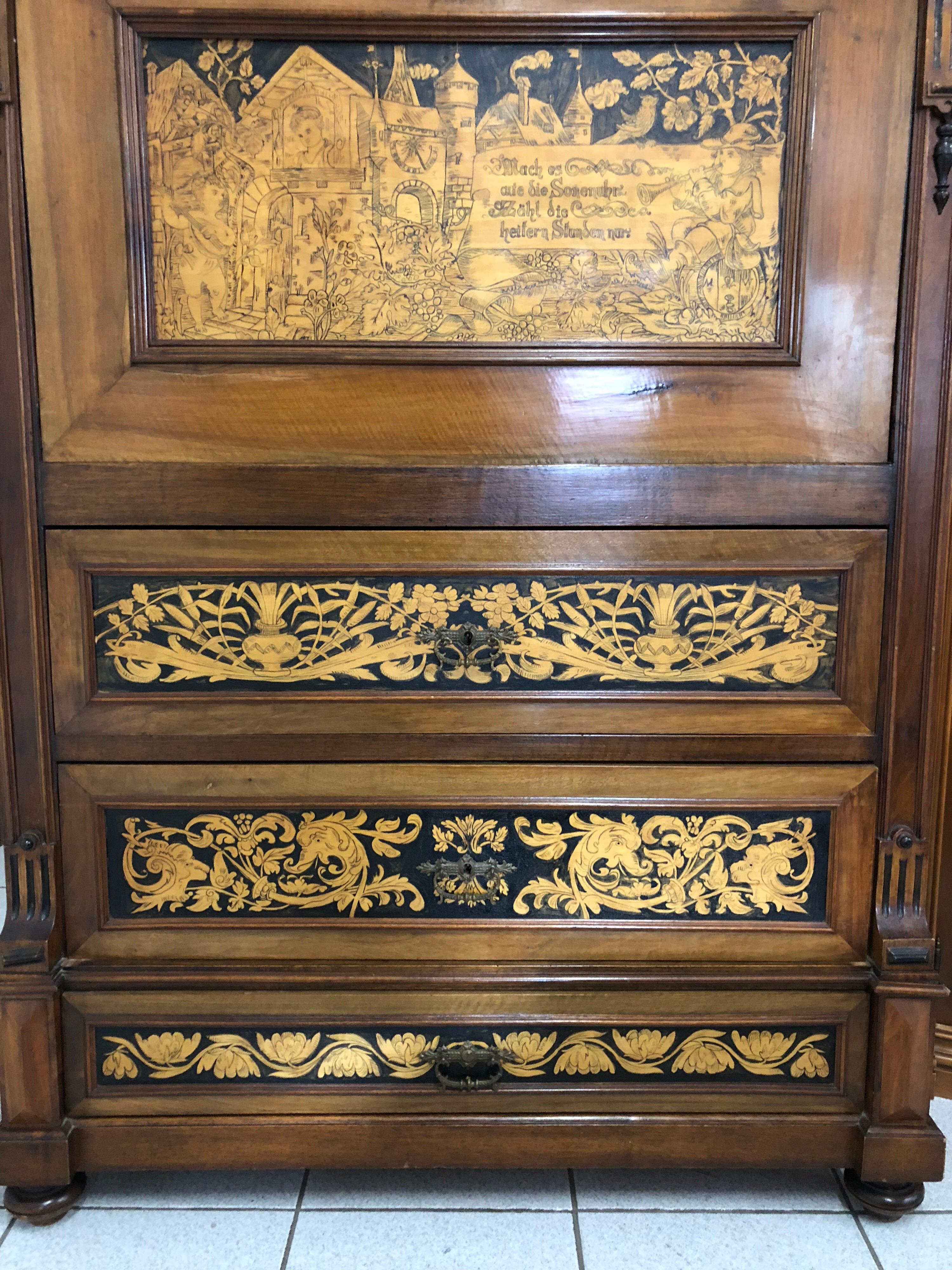 Sideboard secretary bookcase, desk, cabinet or buffet in wood with fully decorated details in style.








  