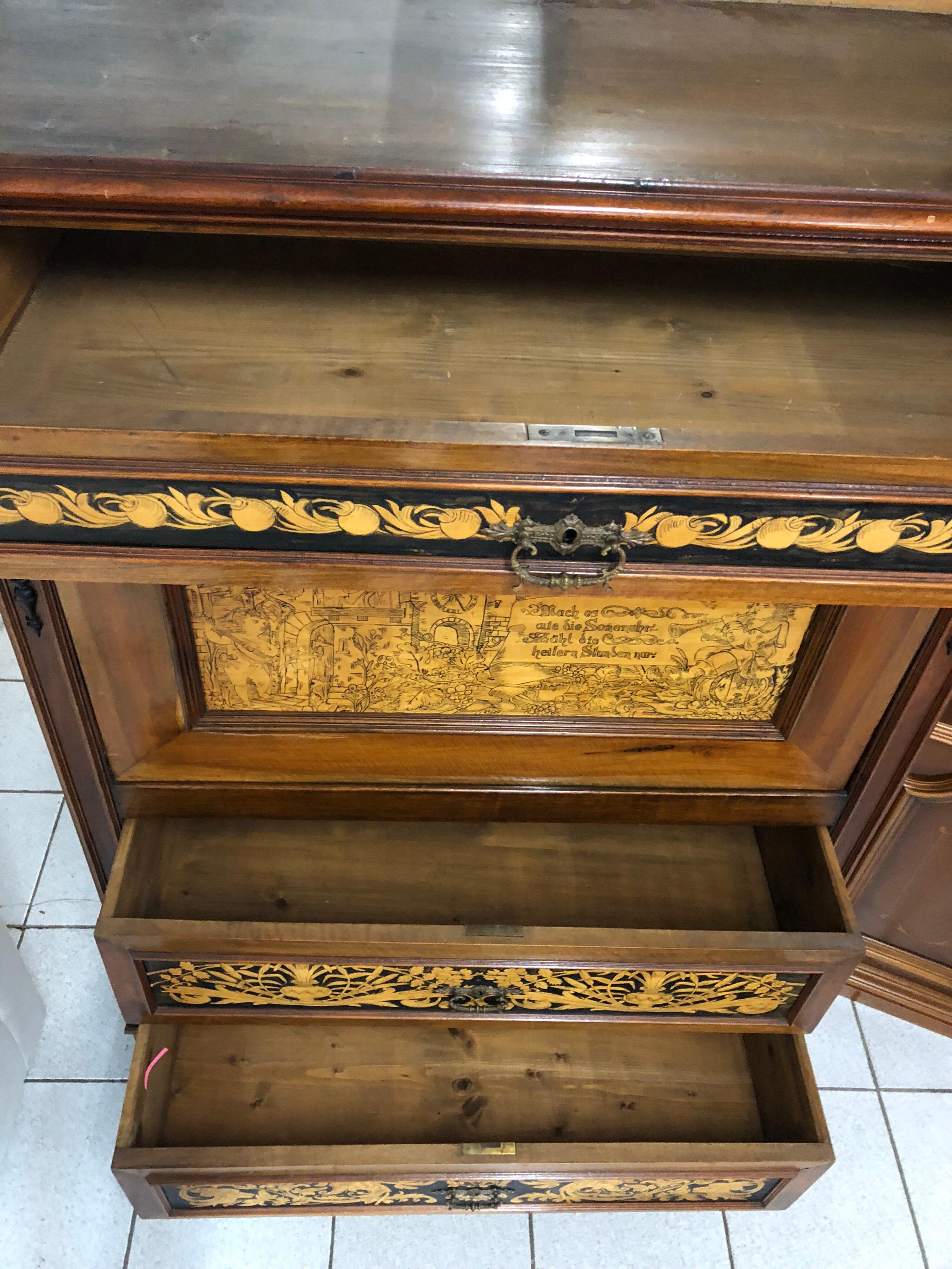 Sideboard Secretary Wood Bookcase or Desk Decorated Details In Good Condition In Sofia, BG