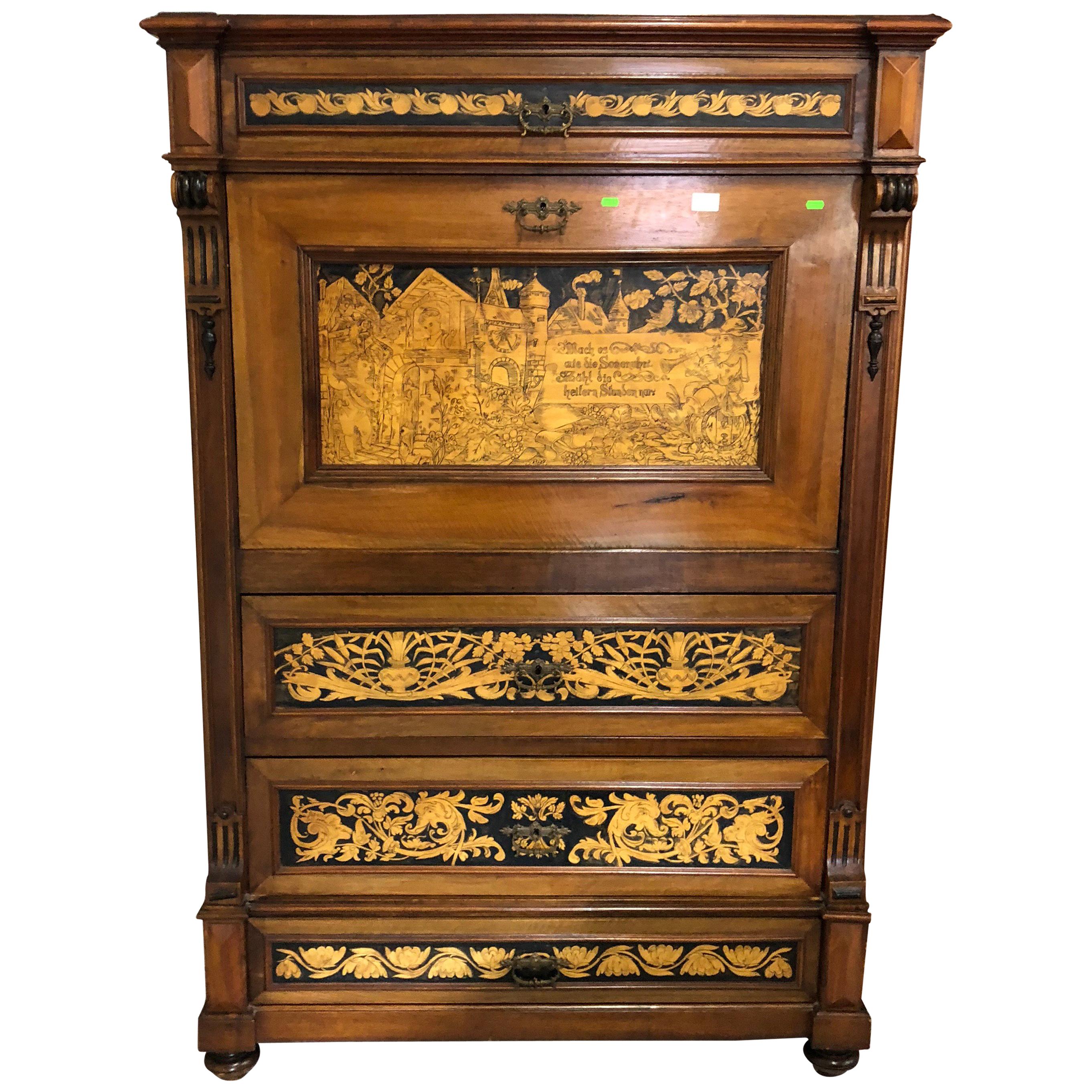 Sideboard Secretary Wood Bookcase or Desk Decorated Details