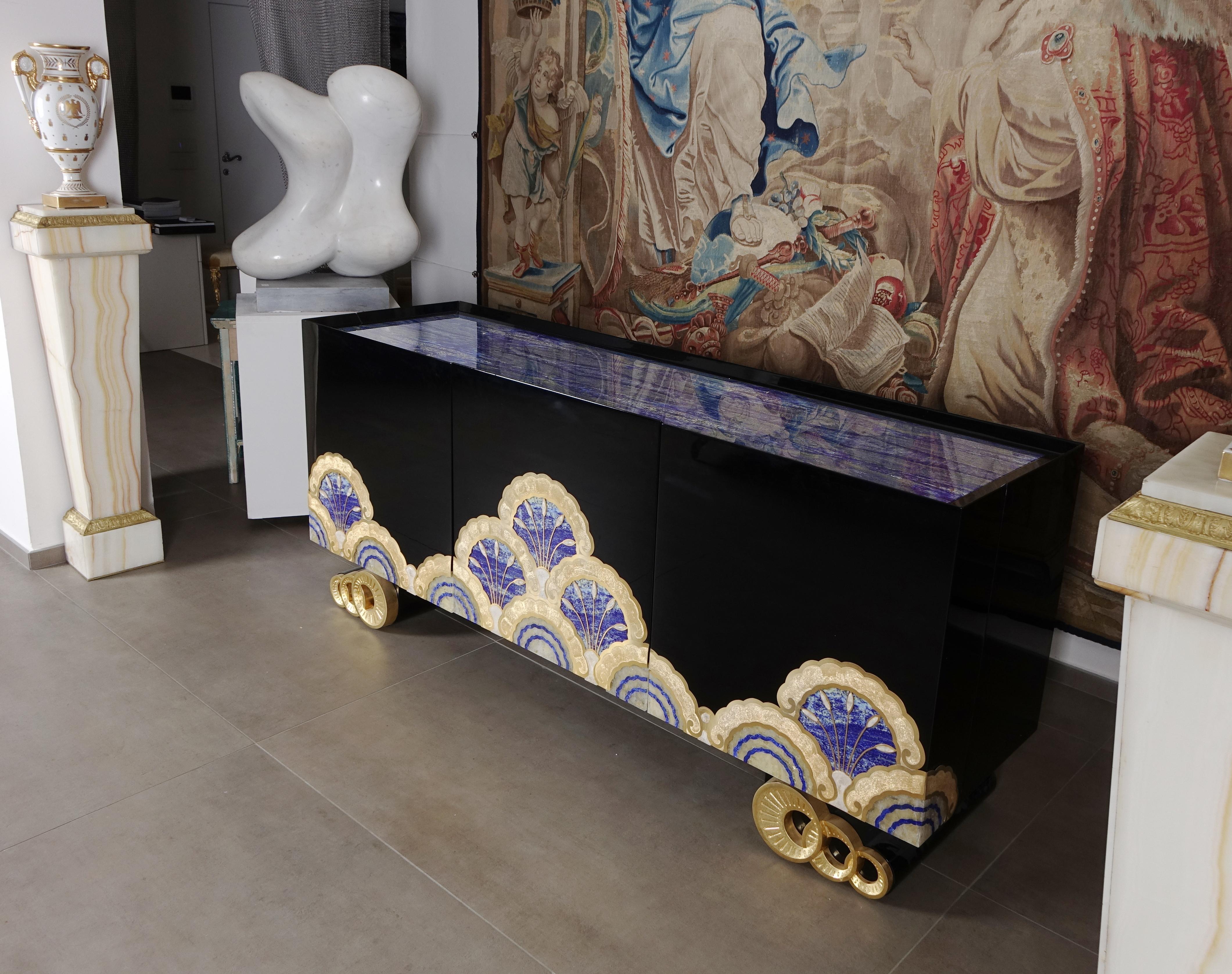 Sideboard Servant Blue Lapis Hard Stones In New Condition In Milano, IT