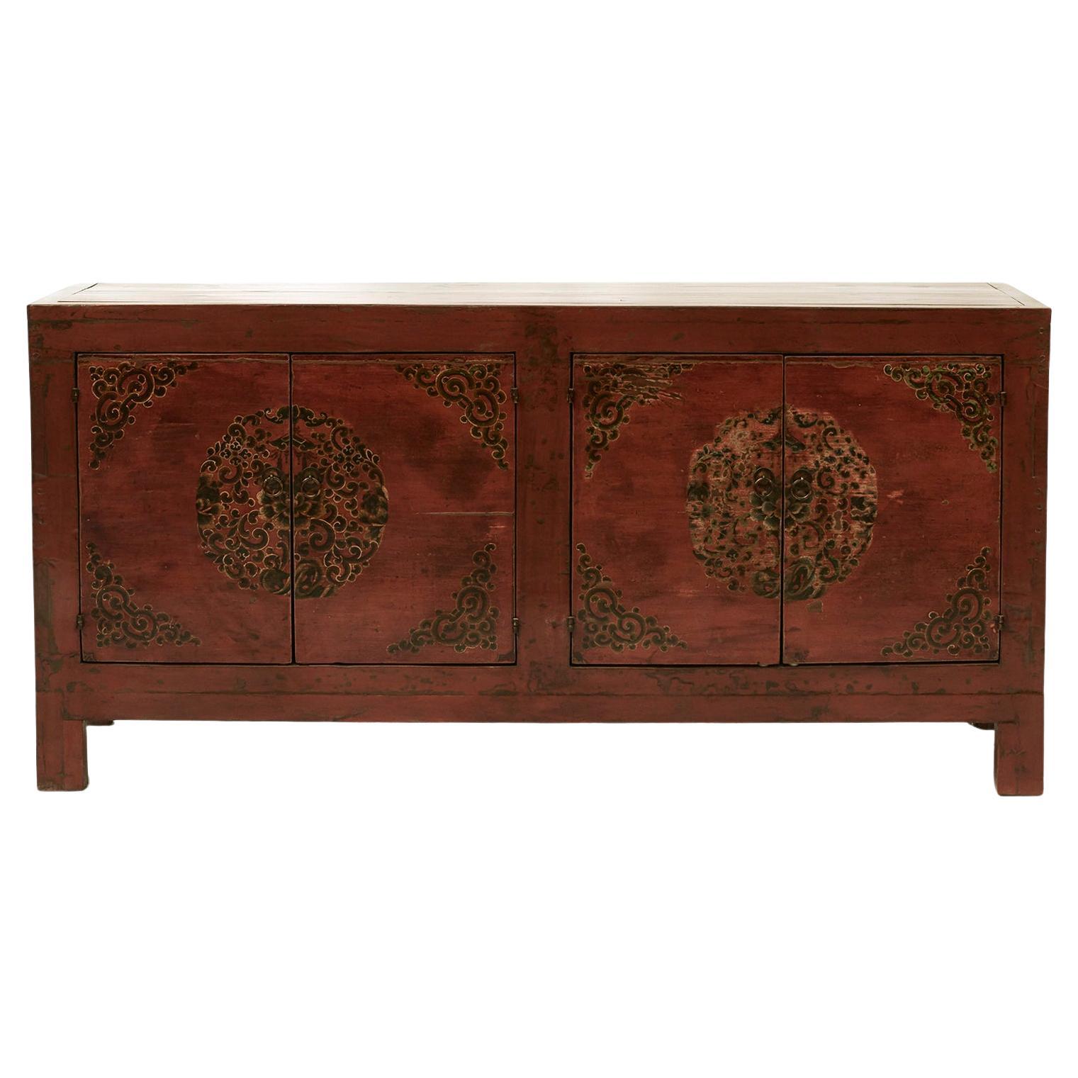 Lacquered Sideboard with Decorations, Shandong Province China For Sale