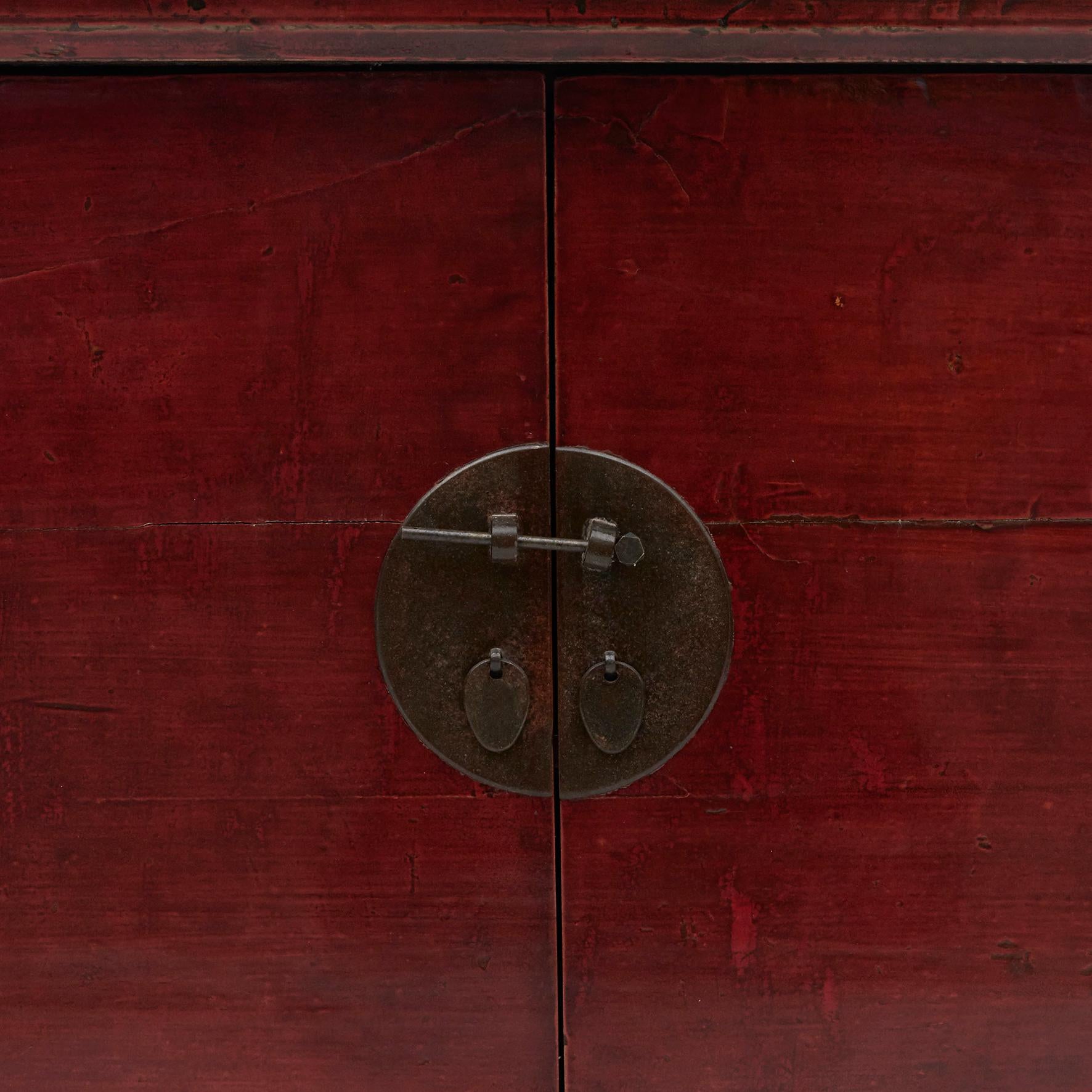 Elm Red Lacquered Sideboard, Shanxi Province For Sale