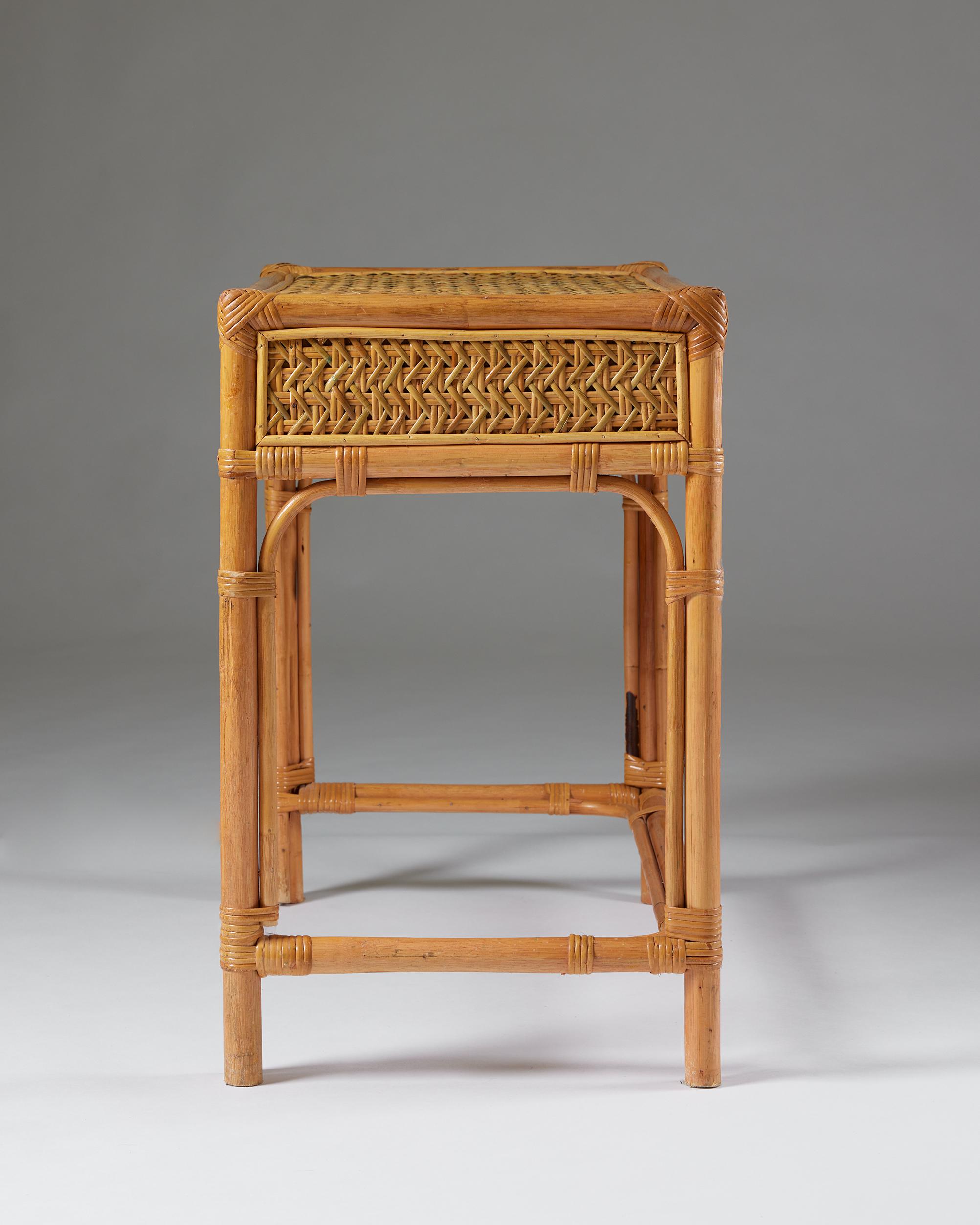 Sideboard / Side table, anonymous for DUX, Sweden, 1960s, Bamboo, Rattan, Brass For Sale 1
