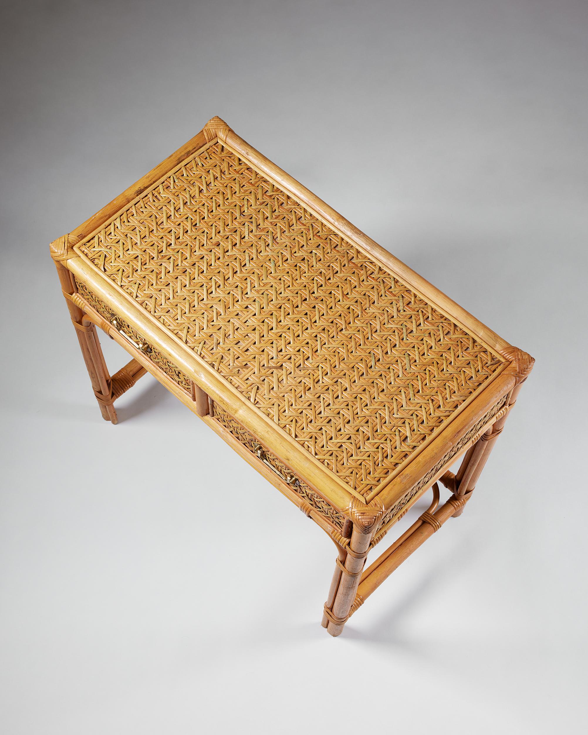 Sideboard / Side table, anonymous for DUX, Sweden, 1960s, Bamboo, Rattan, Brass For Sale 2