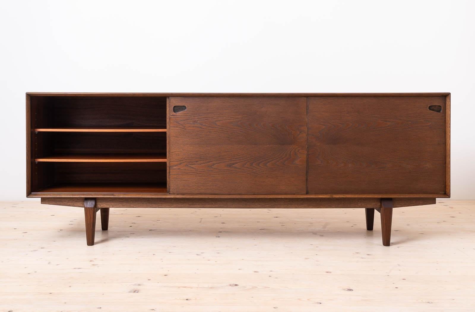 Veneer Sideboard, Skovby Møbler, Model 65, Chocolate Brown Stained Oak, Danish Design For Sale