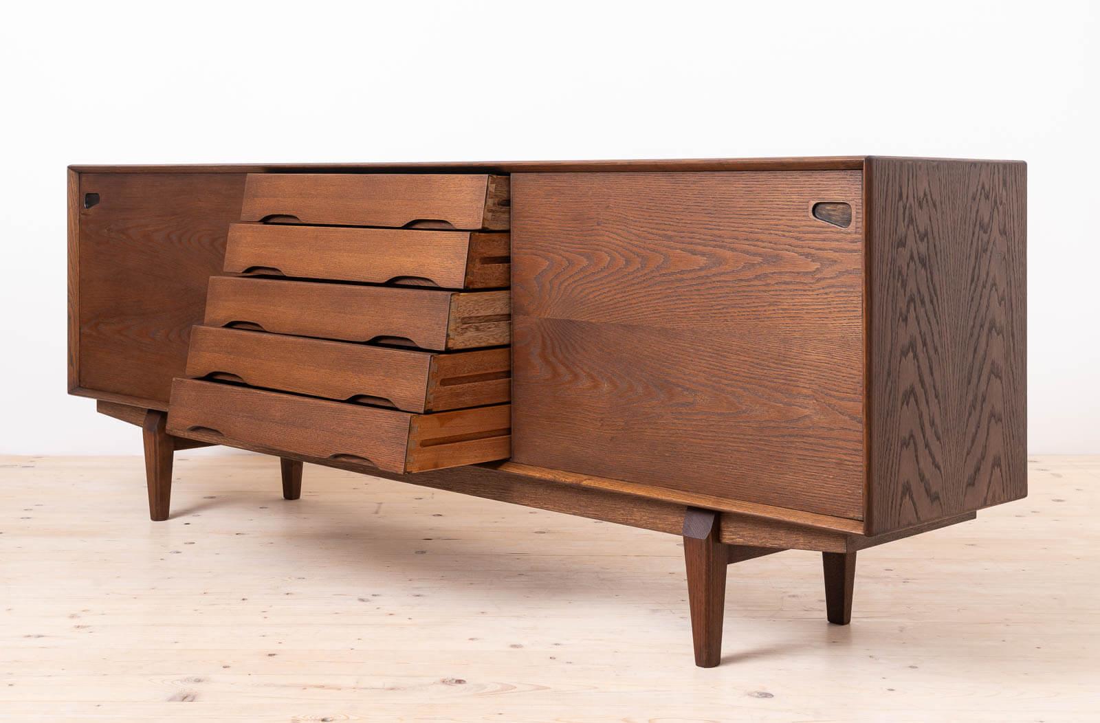 Mid-20th Century Sideboard, Skovby Møbler, Model 65, Chocolate Brown Stained Oak, Danish Design For Sale