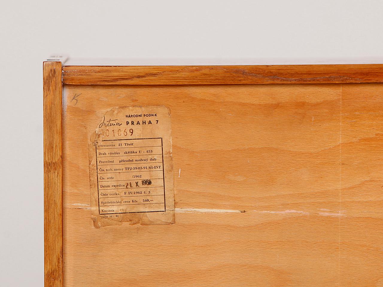 Oak Sideboard U 453 by Jiri Jiroutek for Interier Praha with Wooden Drawers, 1960s For Sale