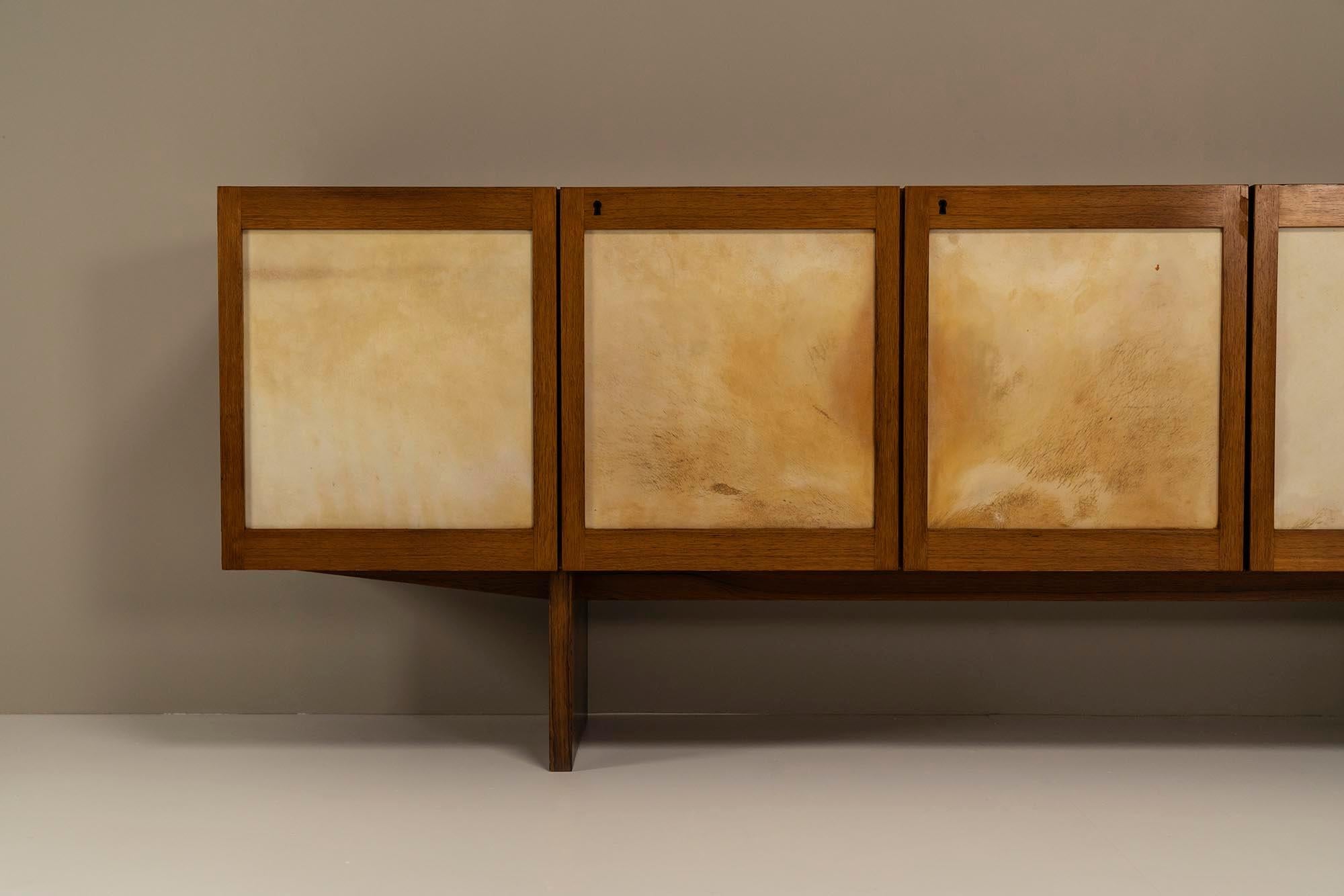 Mid-Century Modern Sideboard Veneered in Rosewood and Goatskin Parchment, Italy, 1950s