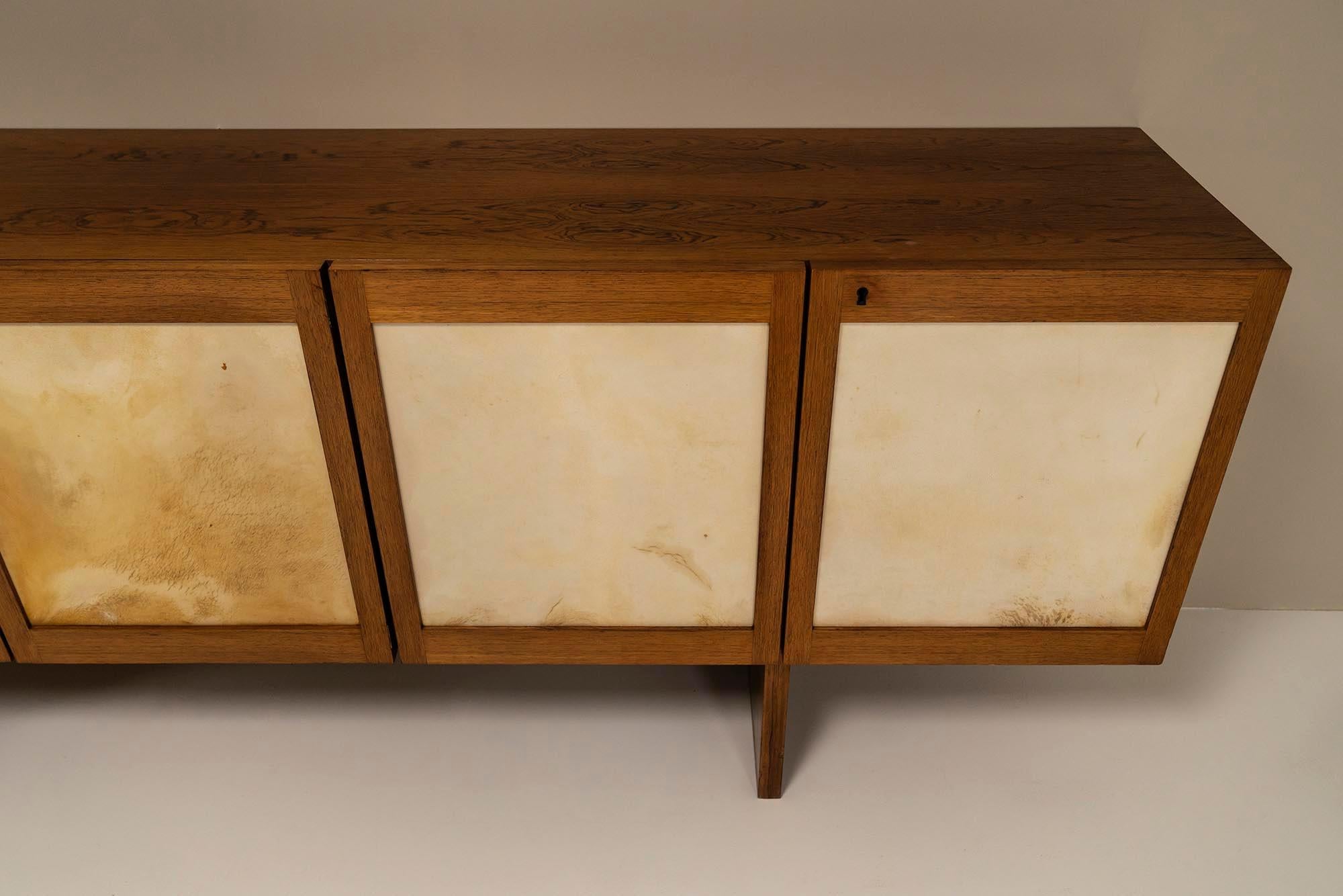 Italian Sideboard Veneered in Rosewood and Goatskin Parchment, Italy, 1950s