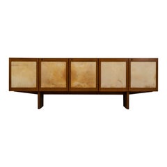 Credenza impiallacciata in palissandro e pergamena di capra, Italia, anni '50