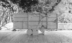 Sideboard White Marble 170x37x82cm circle square triangle leg, Handcrafted pc1/1