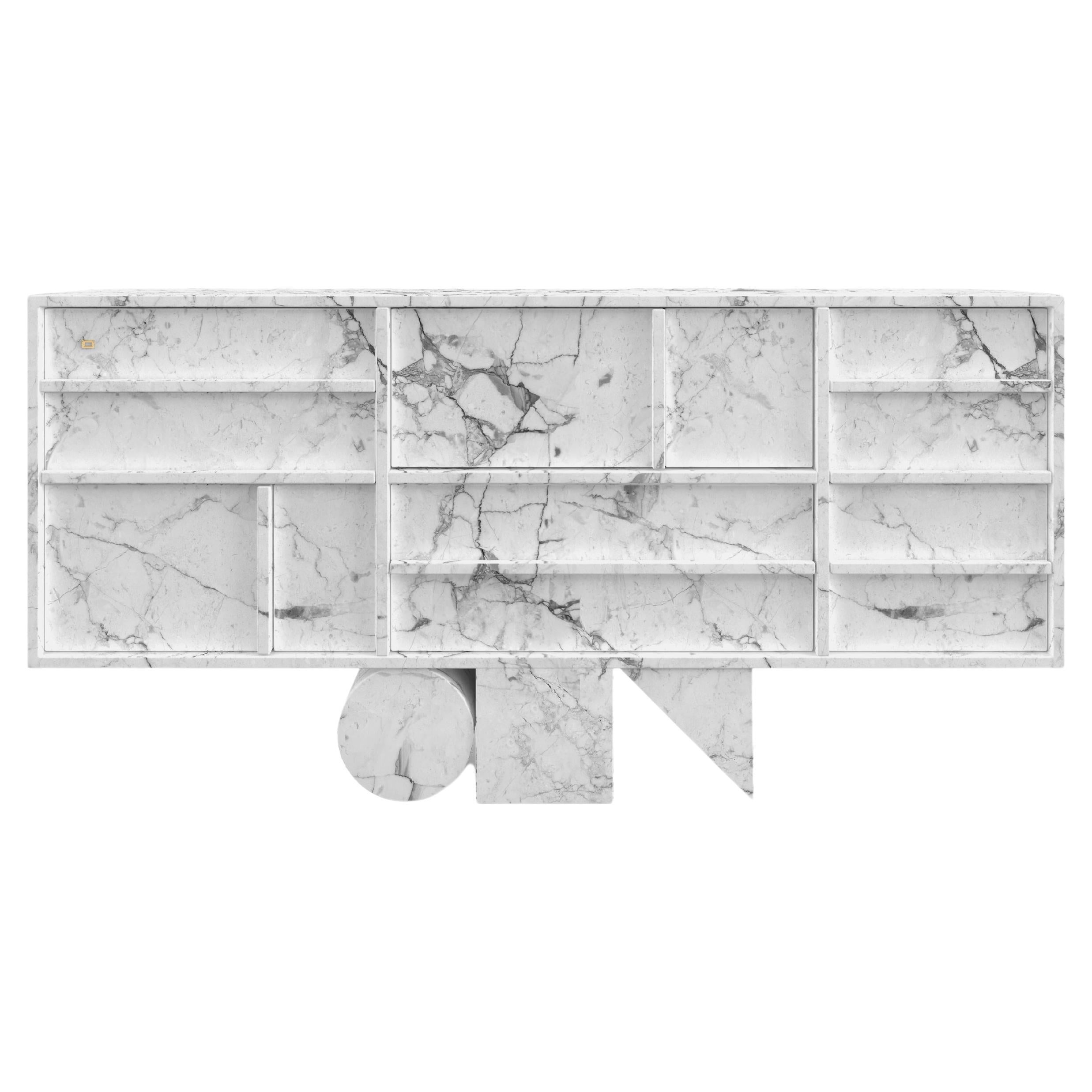 Sideboard White Marble 170x37x82cm circle square triangle leg, Handcrafted pc1/1 For Sale