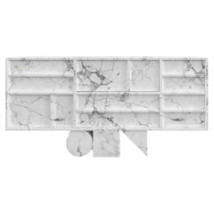 Sideboard White Marble 170x37x82cm circle square triangle leg, Handcrafted pc1/1