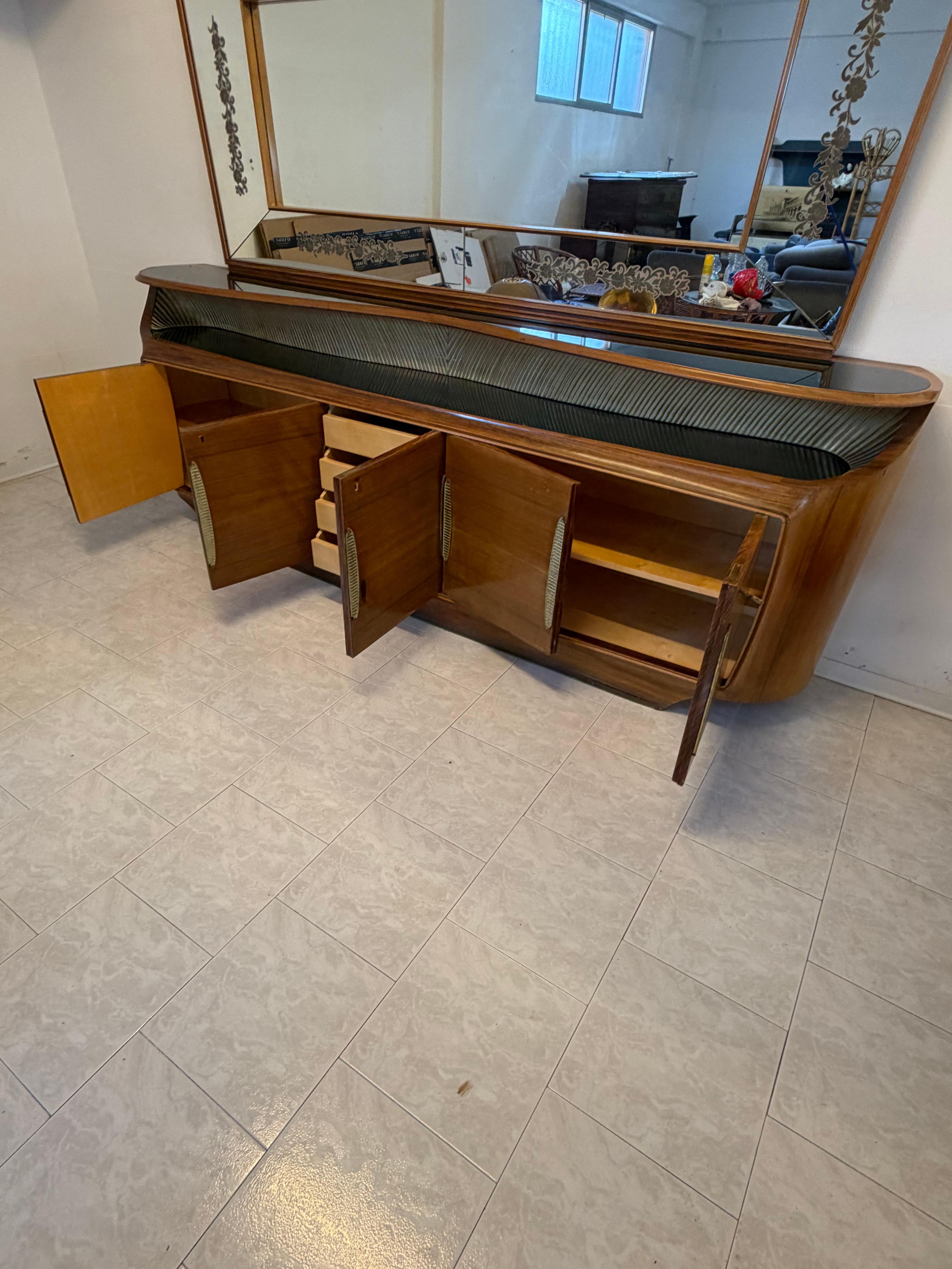 Mid-20th Century Sideboard with backlit mirror attributed to Vittorio Dassi, 1950s For Sale