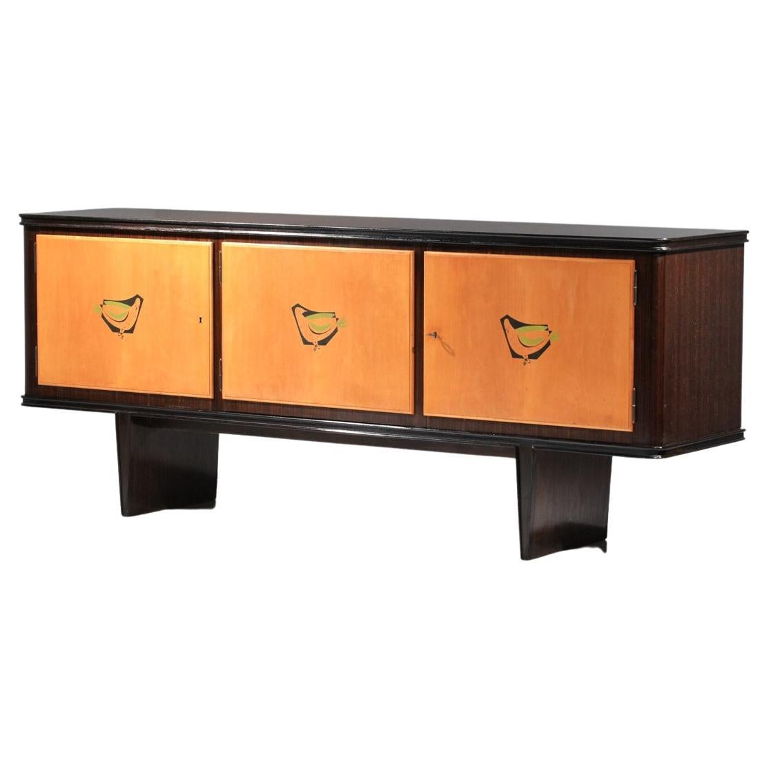 Credenza con motivo di uccelli, anni 
60, nello stile di Suzanne Guiguichon
