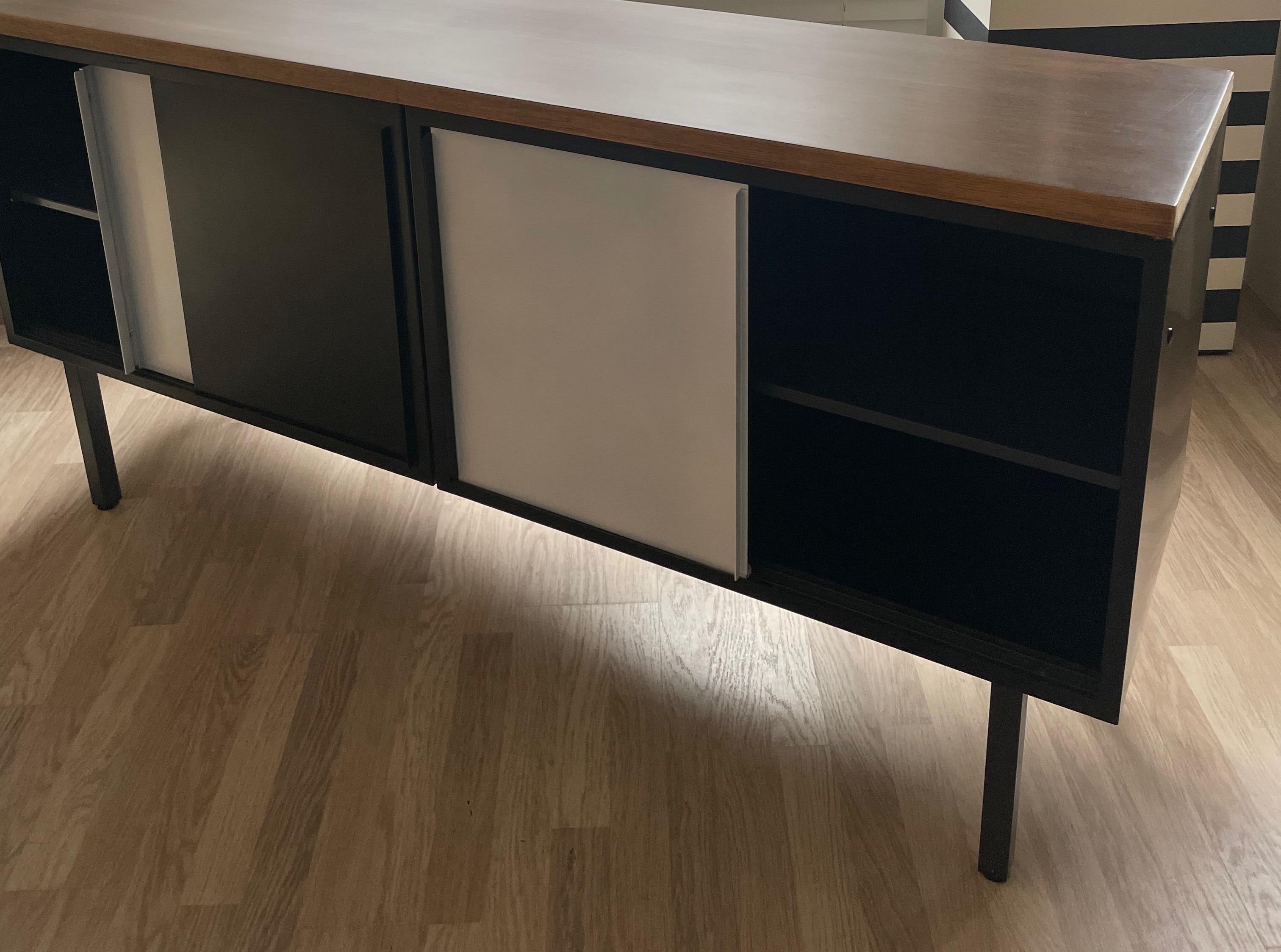 Sideboard with Black and White Metal Sliding Doors by Cees Brackman, Netherlands For Sale 4
