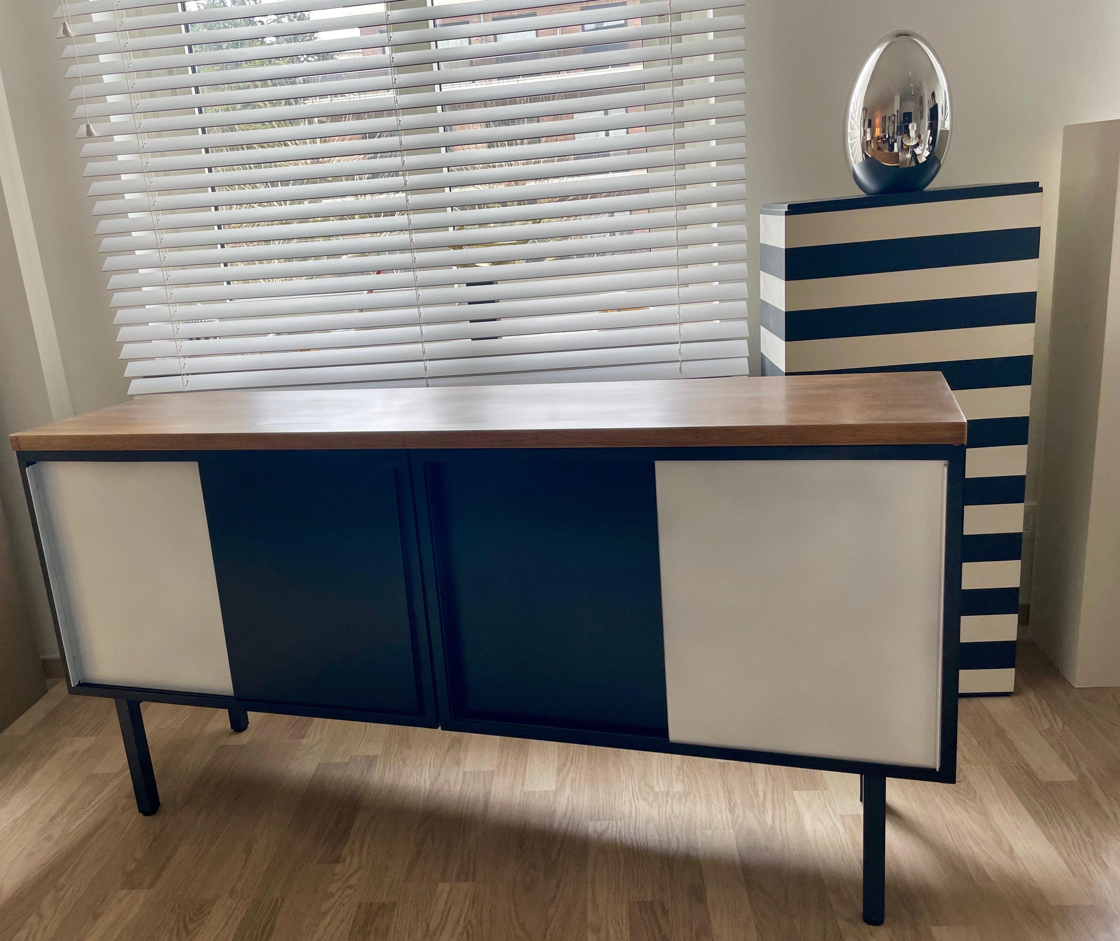 Dutch Sideboard with Black and White Metal Sliding Doors by Cees Brackman, Netherlands For Sale