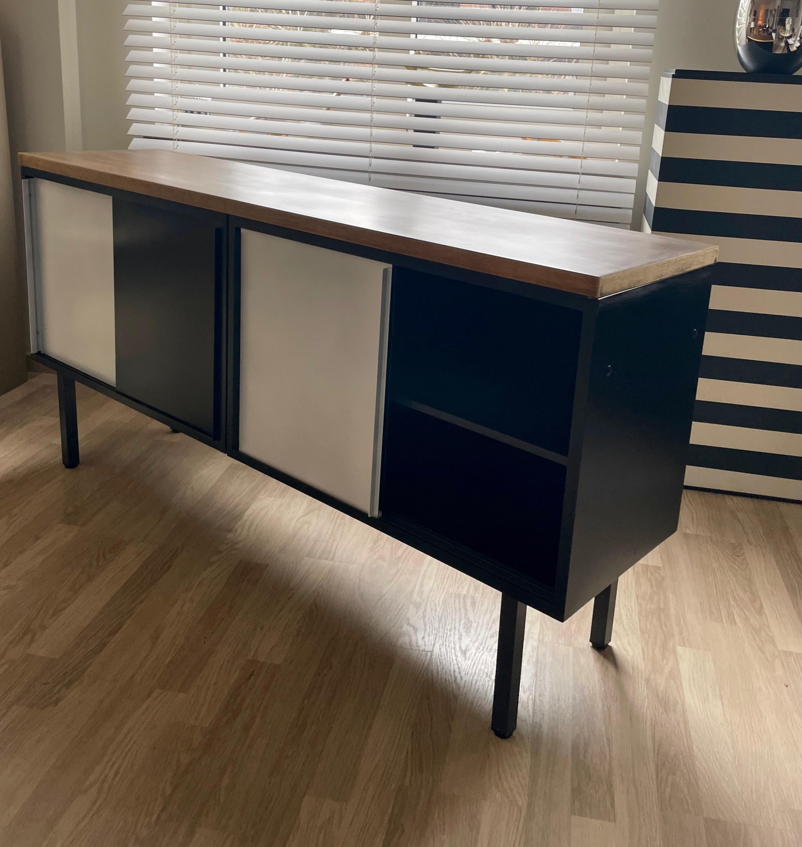 Sideboard with Black and White Metal Sliding Doors by Cees Brackman, Netherlands In Good Condition For Sale In Brussels, BE