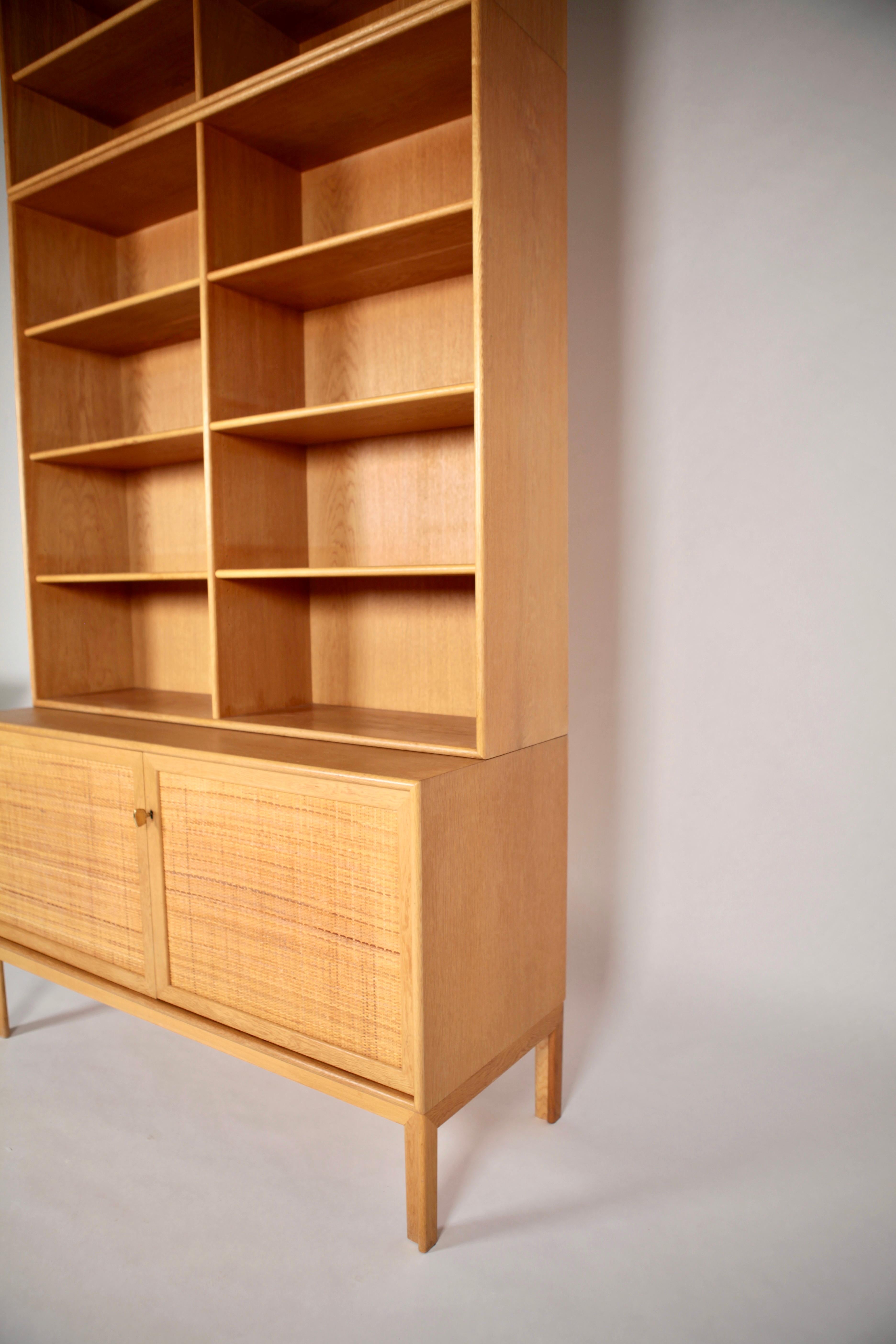 Scandinavian Modern Sideboard with Bookcase in Oak and Cane by Alf Svensson, 1950s