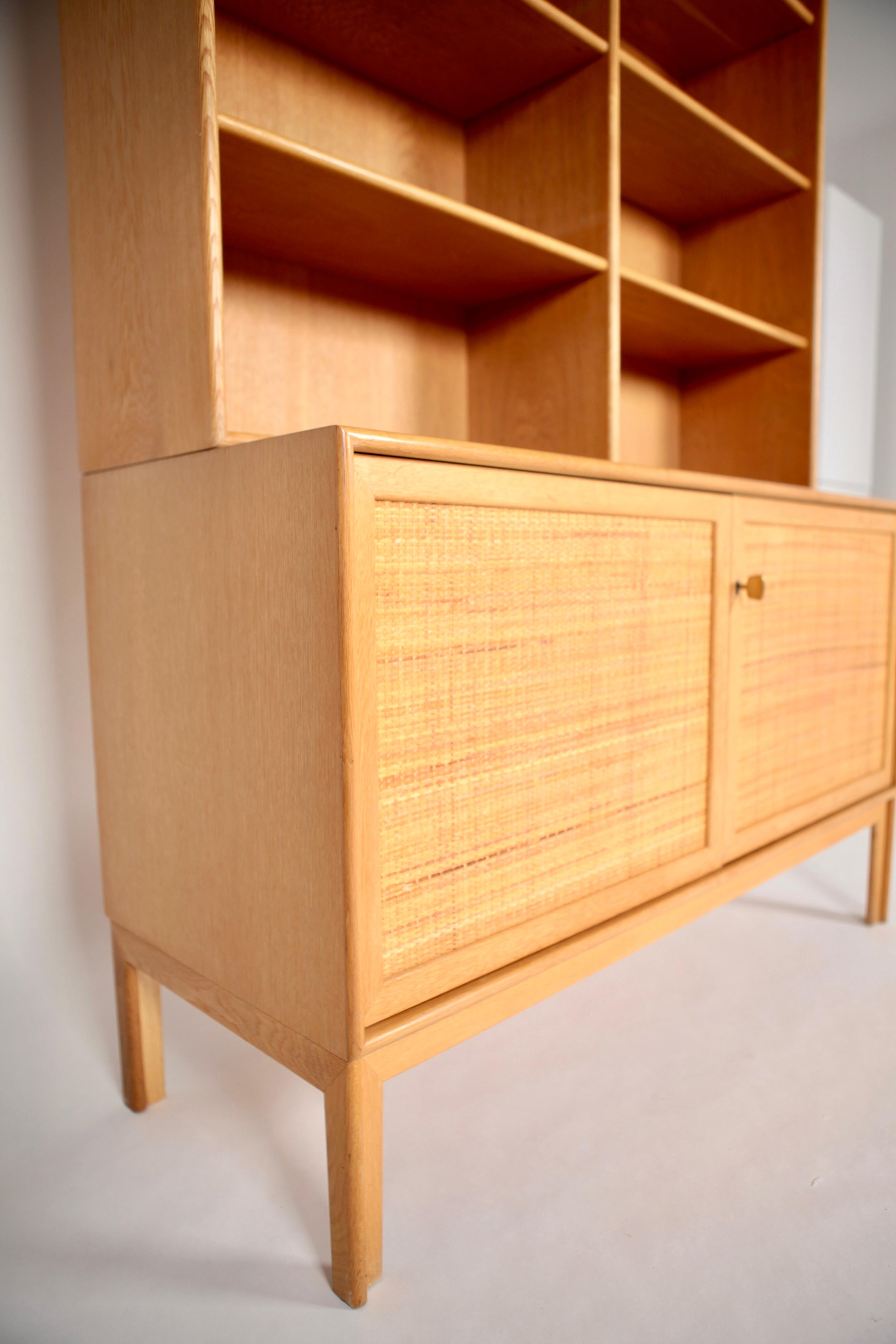 Swedish Sideboard with Bookcase in Oak and Cane by Alf Svensson, 1950s