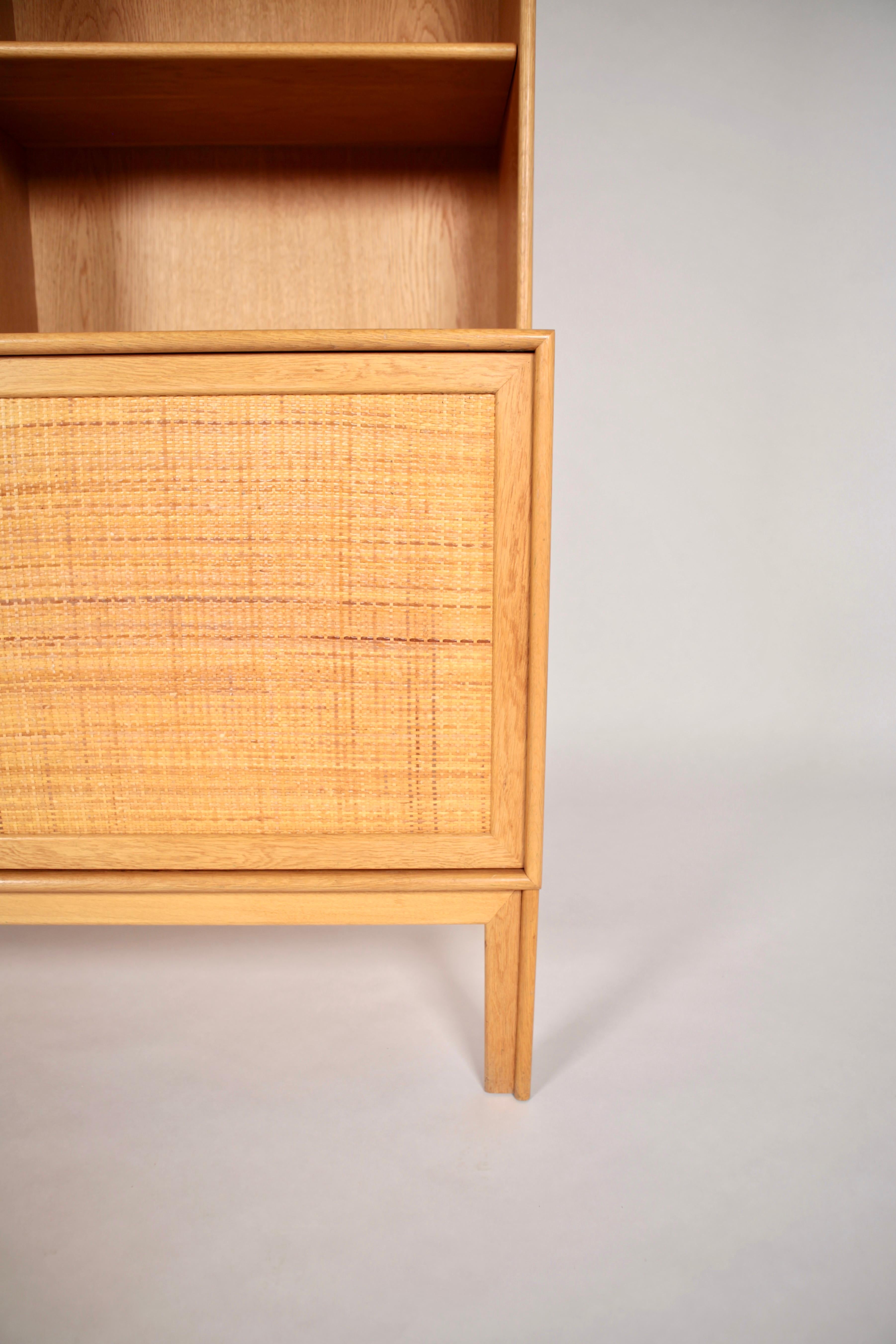 Sideboard with Bookcase in Oak and Cane by Alf Svensson, 1950s In Good Condition In Berlin, DE