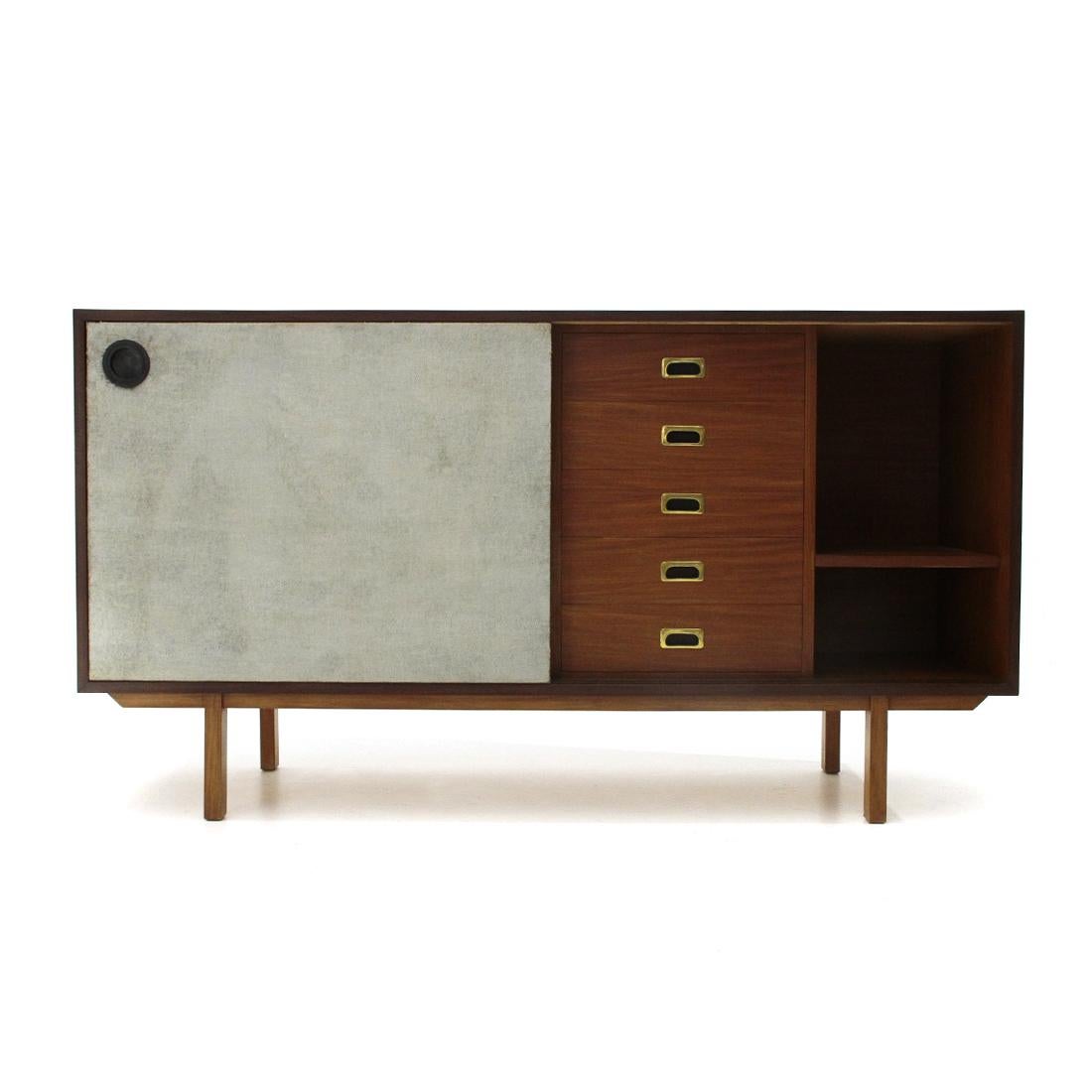 Mid-Century Modern Sideboard with Colored Doors and Internal Chest of Drawers, 1960s