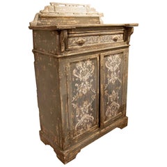 Antique Sideboard with Doors and Polychrome Drawer in Grey and White Tones