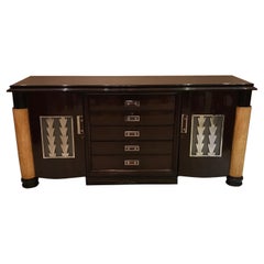 Sideboard with Drawers in Wood, Parchment, Bronze Chromed, Art Deco French