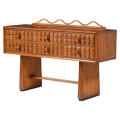 Sideboard with Faceted Motif, Fluted Legs and Whimsical Undulating Rail, 1940's 