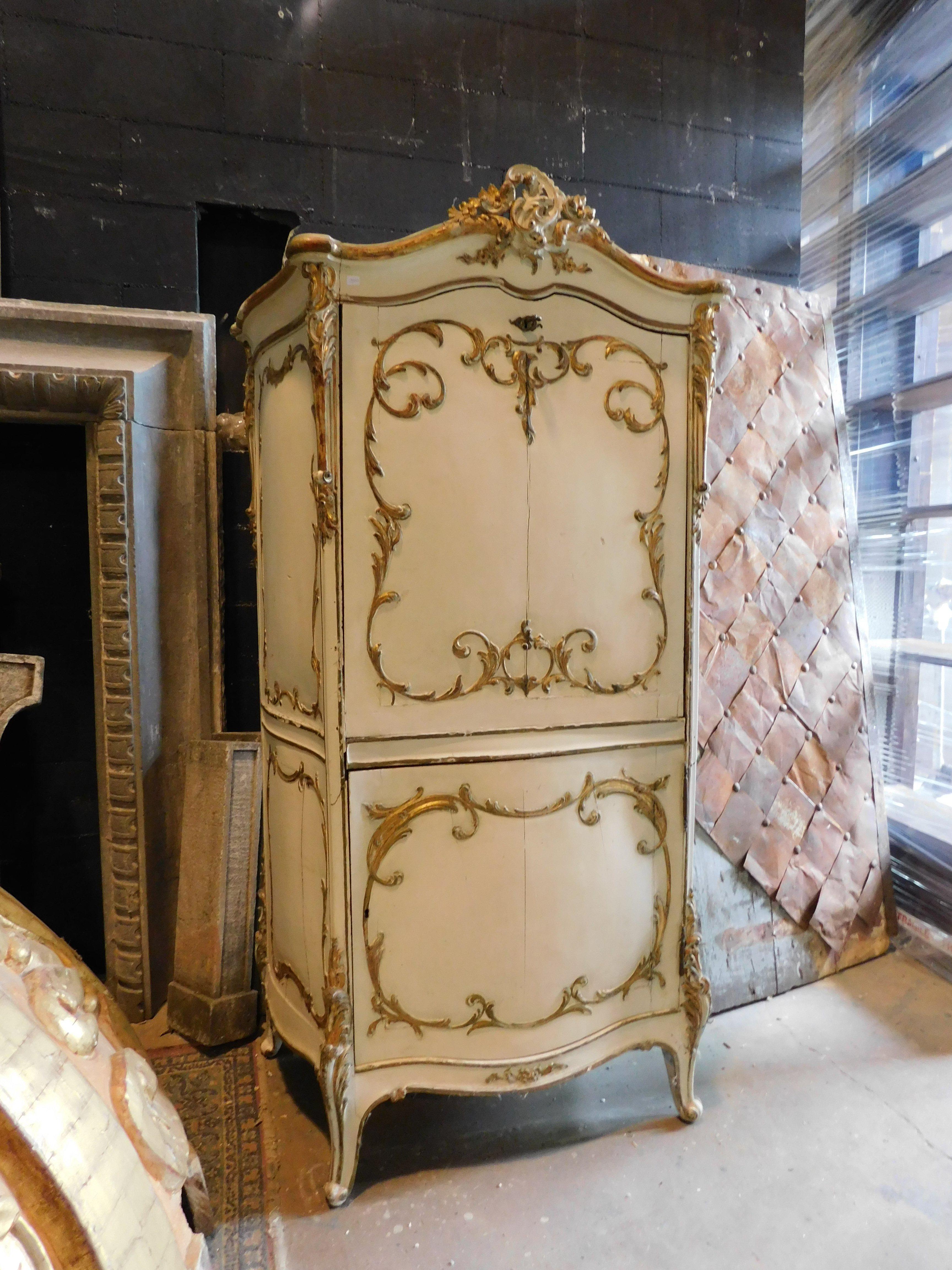 French Sideboard with flap in lacquered wood and golden friezes, France For Sale