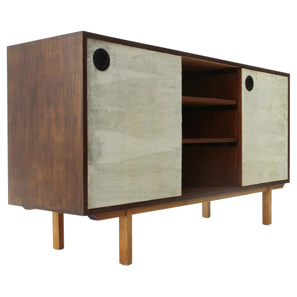 Sideboard with Lined Doors and Open Compartment, 1960s
