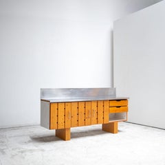 Sideboard with Metal Top by Charlotte Perriand, 1970s, kitchen storage.