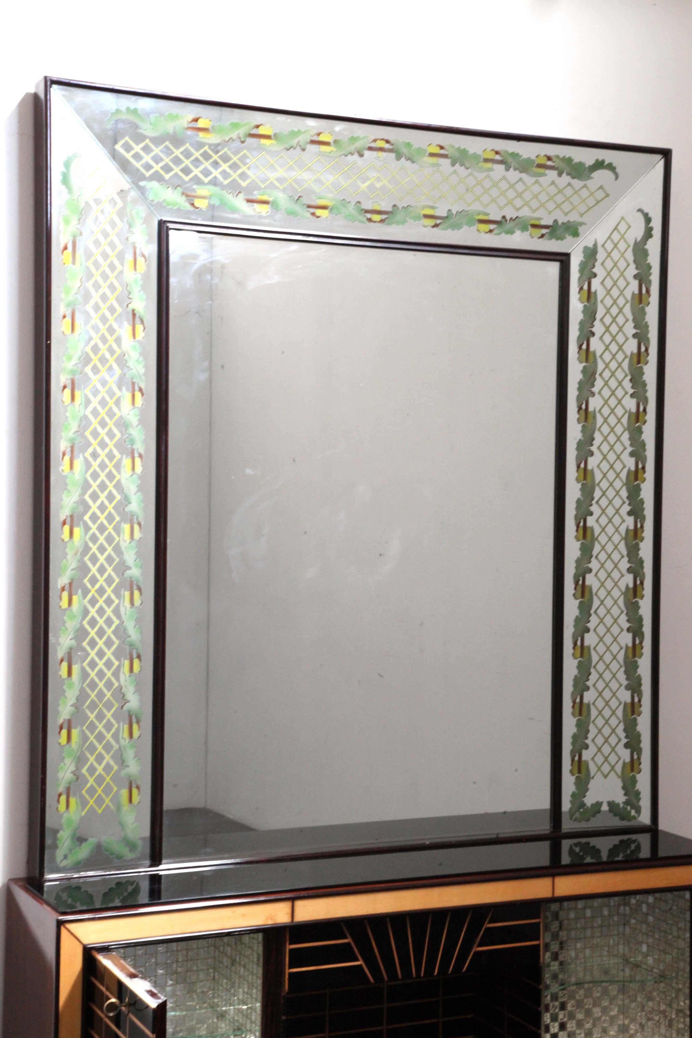 Opaline Glass Sideboard with Mirror by Luigi Brusotti, 1940s For Sale