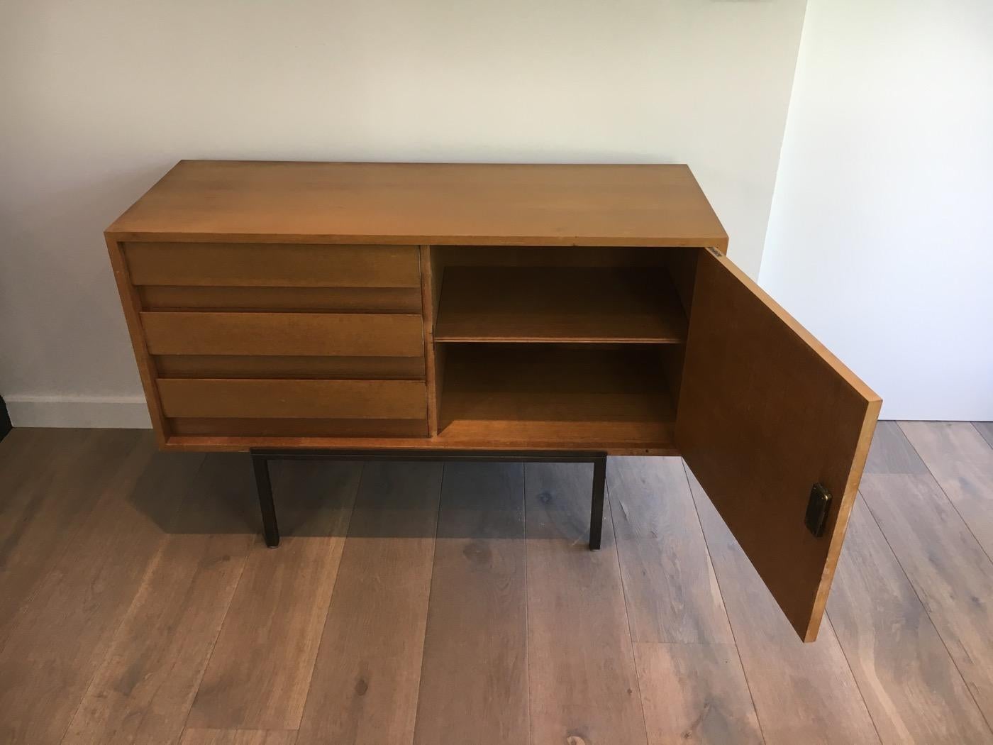 Sideboard with One Door and 3 Drawers on a Modernist Steel Base 3