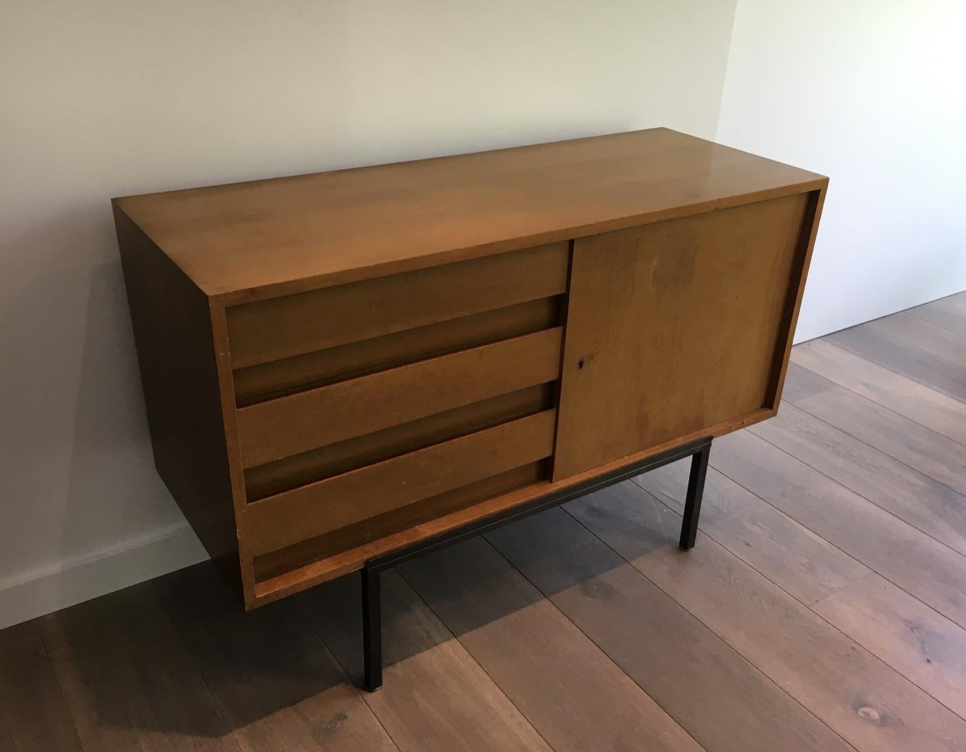 Sideboard with One Door and 3 Drawers on a Modernist Steel Base 4