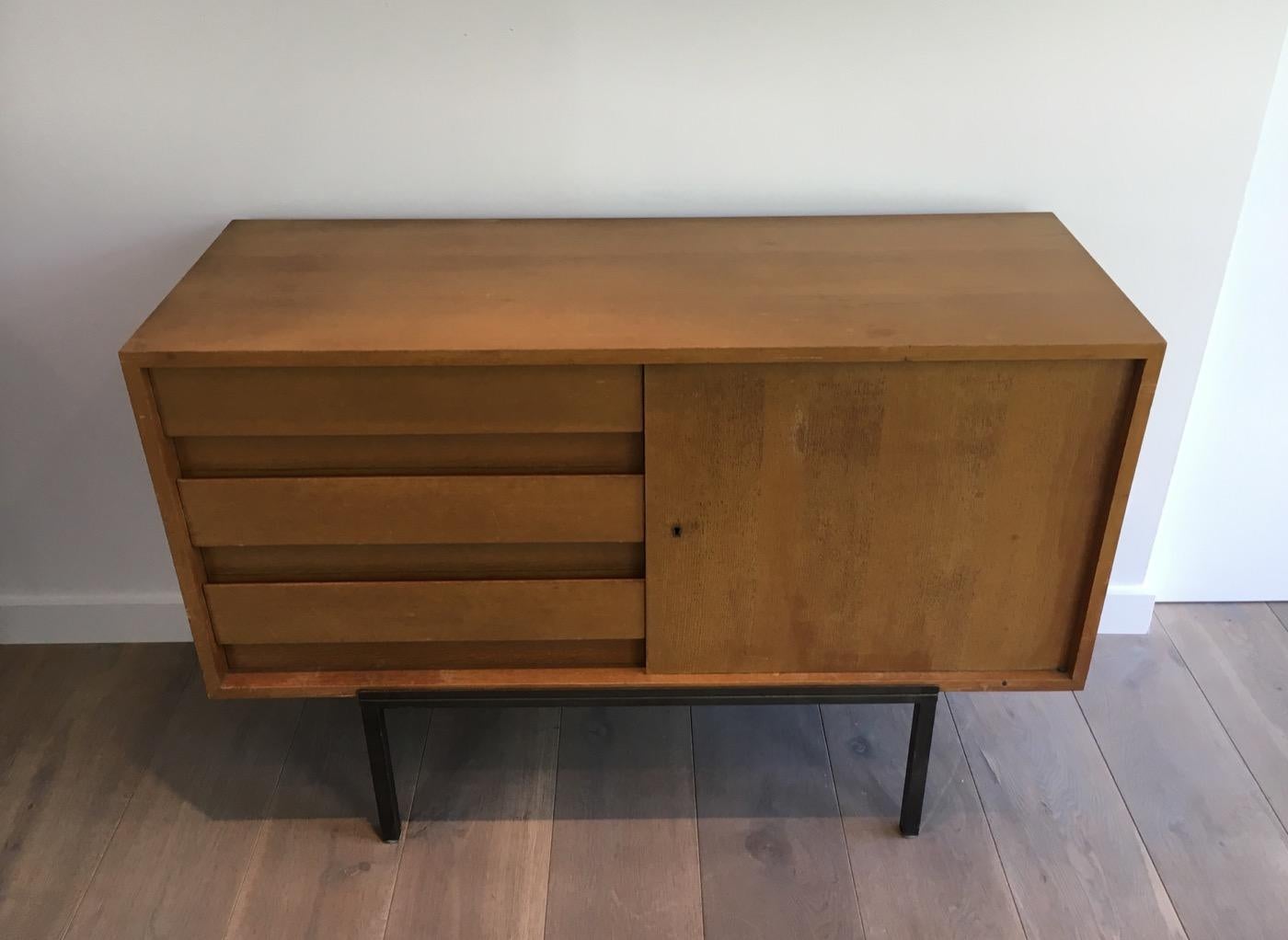 Sideboard with One Door and 3 Drawers on a Modernist Steel Base 5