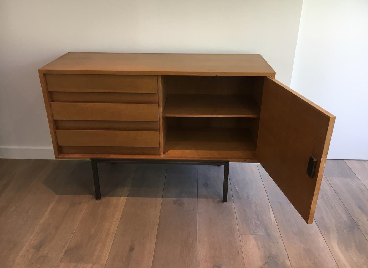 French Sideboard with One Door and 3 Drawers on a Modernist Steel Base