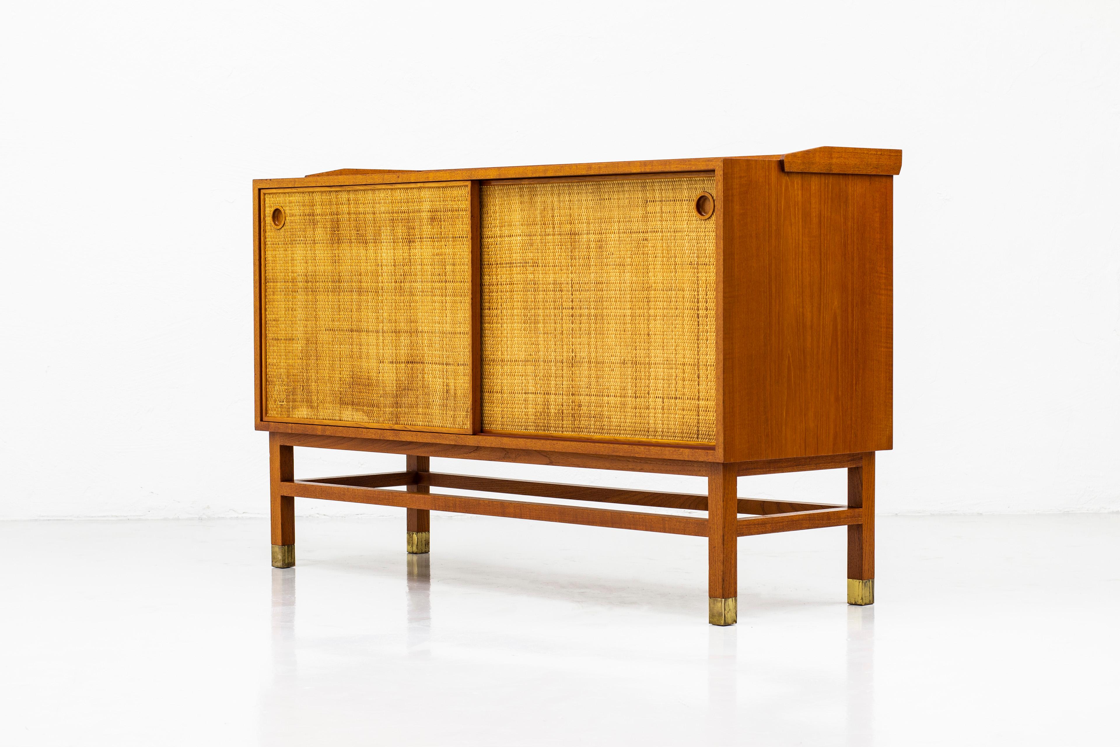 Swedish Sideboard with Rattan or Cane Doors and Teak Made in Sweden, 1950s