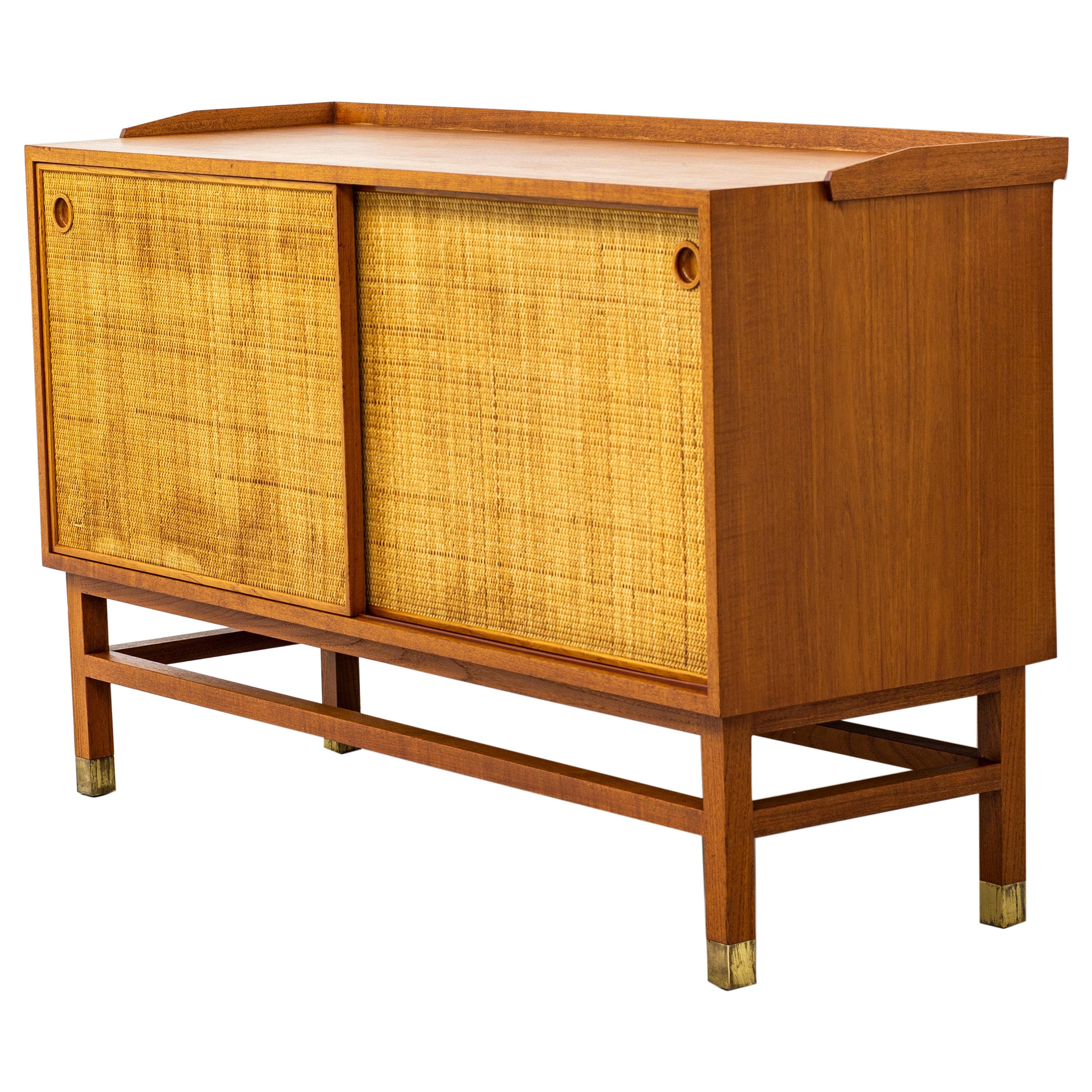 Sideboard with Rattan or Cane Doors and Teak Made in Sweden, 1950s