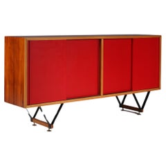 Vintage Sideboard with red wooden sliding doors from Italy 1950