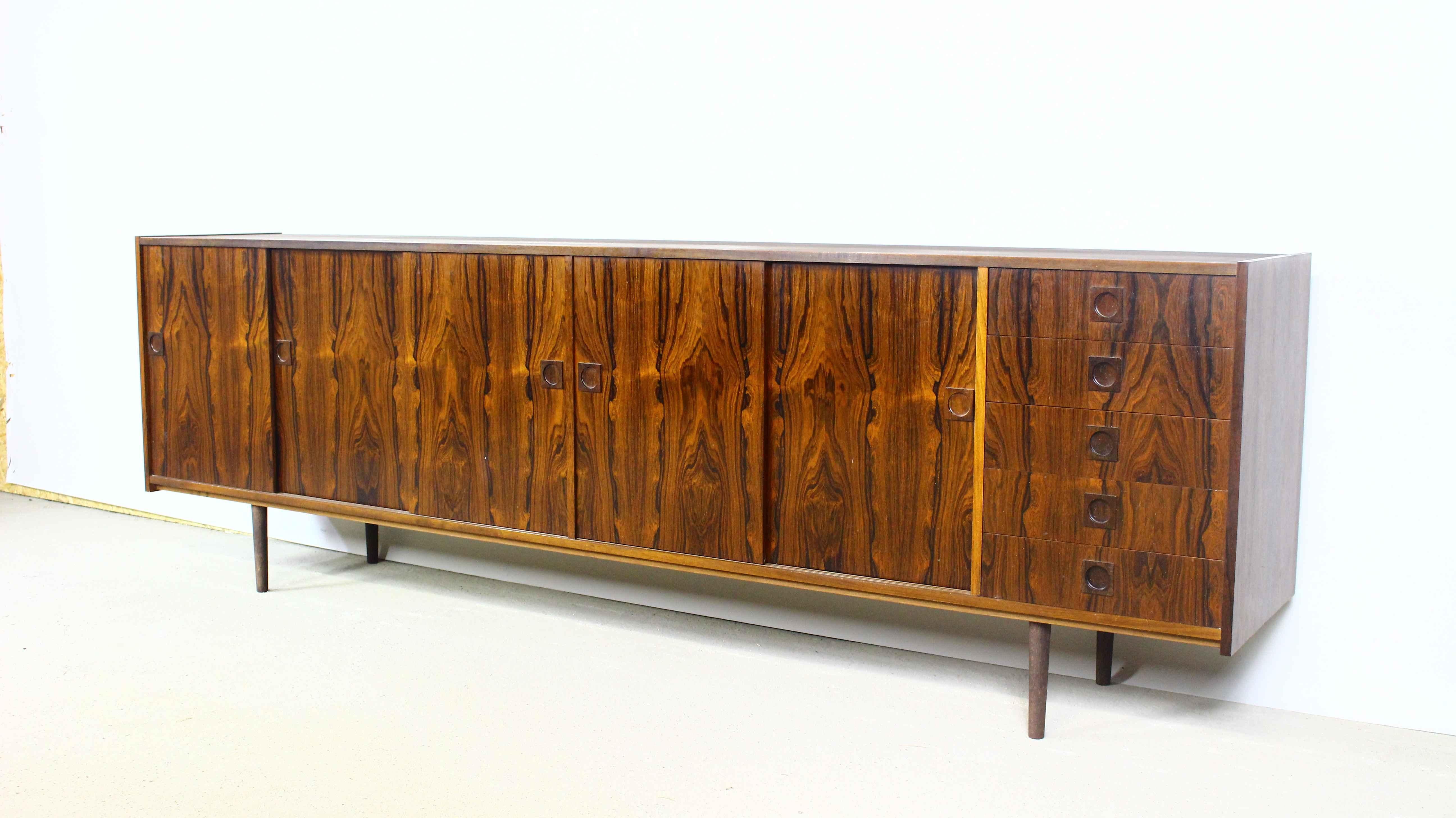 Mid-Century Modern Sideboard With Sliding Doors, Denmark 1960s For Sale