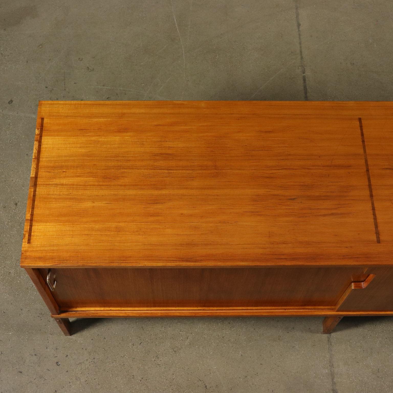 Sideboard with Sliding Doors Exotic Wood Veneer Brass, Italy, 1960s 4