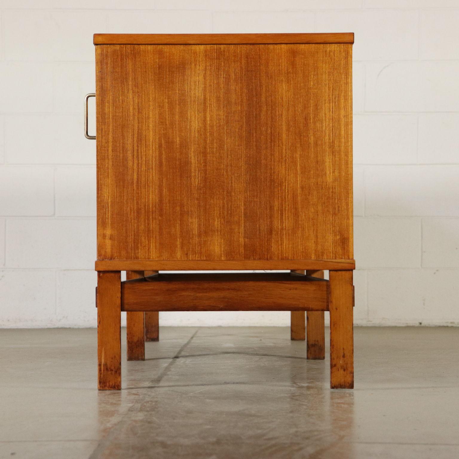 Sideboard with Sliding Doors Exotic Wood Veneer Brass, Italy, 1960s 6