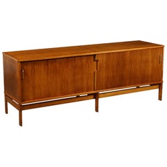 Sideboard with Sliding Doors Exotic Wood Veneer Brass, Italy, 1960s