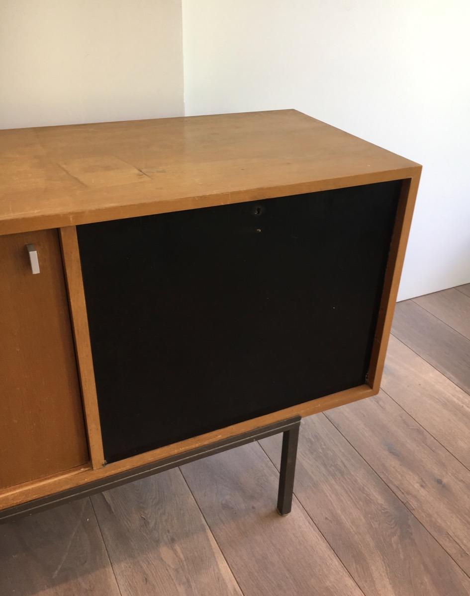 French Sideboard with Two Sliding Doors and a Bar and a Metal Base, circa 1950 For Sale