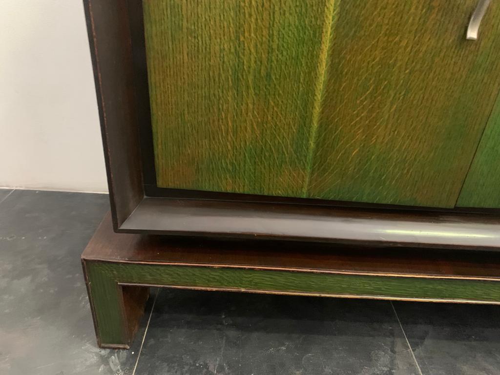 Sideboard with Wooden Mirror with Green Aniline Handles, 1930s For Sale 3